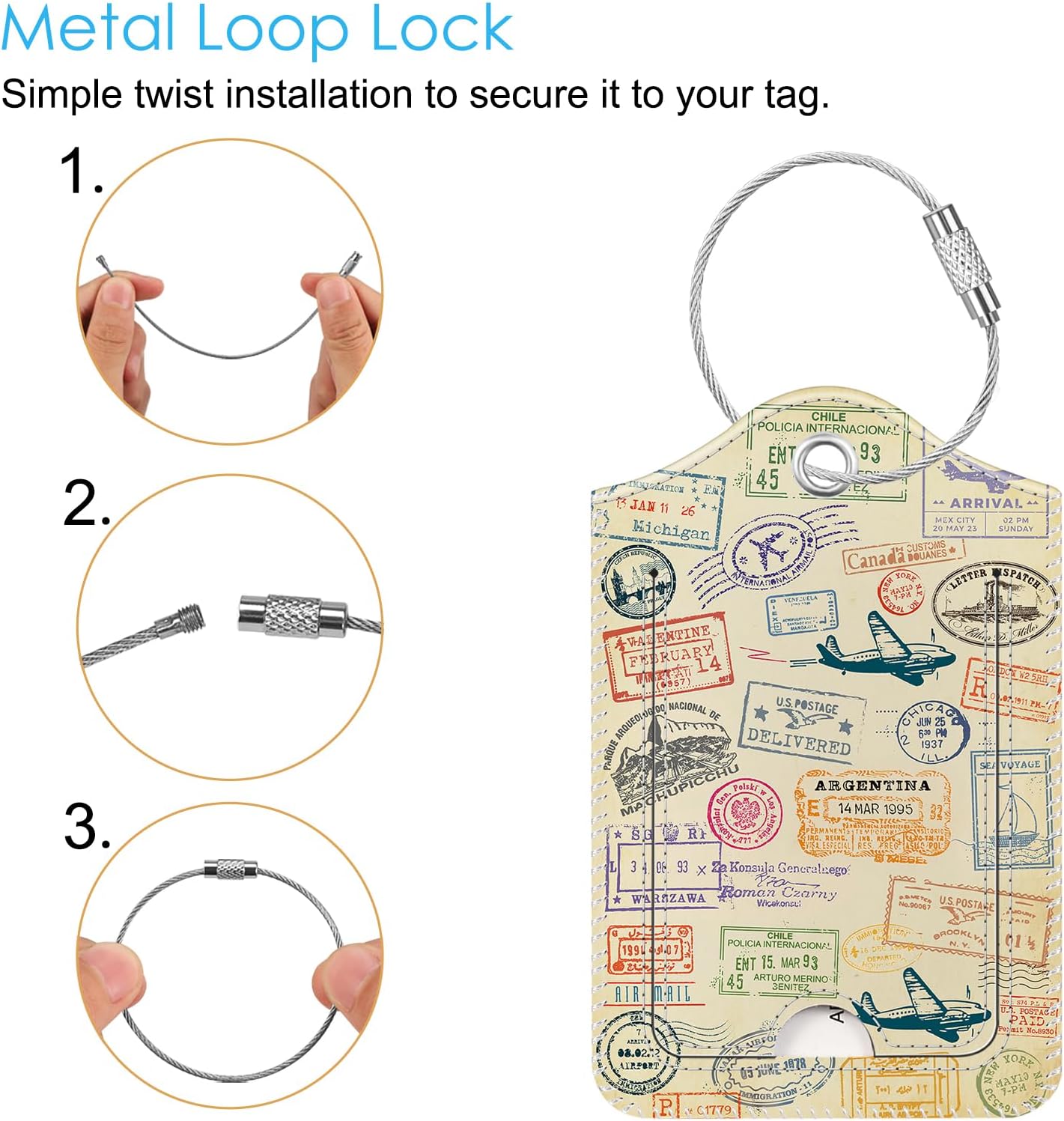 Fintie Luggage Tags, Privacy Cover ID Label with Stainless Steel Loop and Address Card for Travel Bag Suitcase - Postmark (2 Piece)