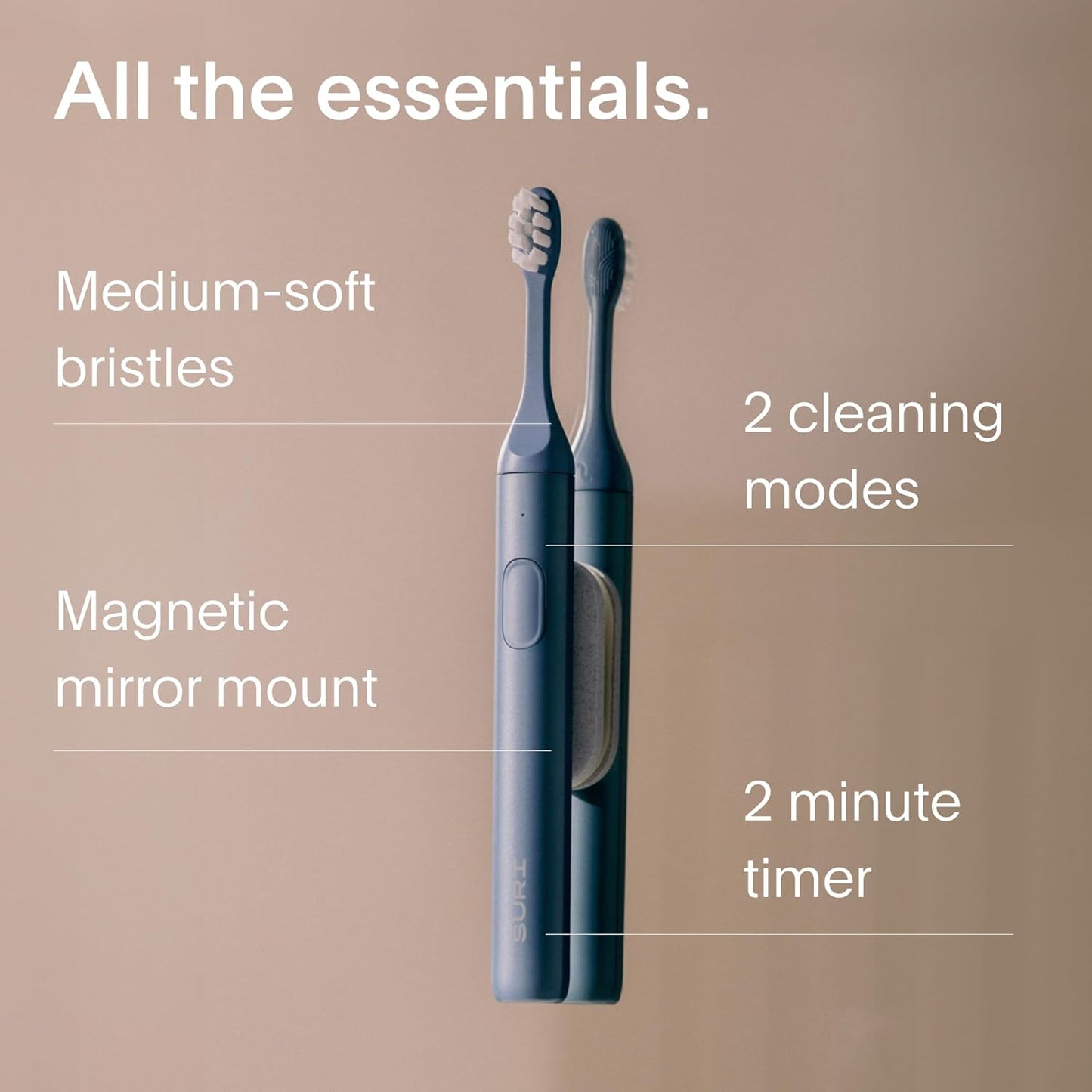 SURI Electric Toothbrush - Sustainably Designed In California. Electric Toothbrushes Adults. Durable Slim Sonic Travel Tooth Brush. 40-Day Battery