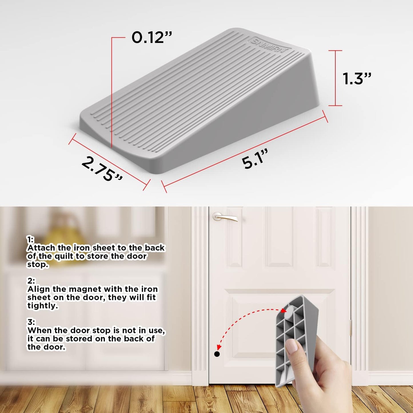 Premium Rubber Door Stop - Large Door Stopper Wedge,Anti-Slip Design, Automatically Fixed,Works On All Floor Types and Carpet Heavy Duty Door (2 Pack, Gray)