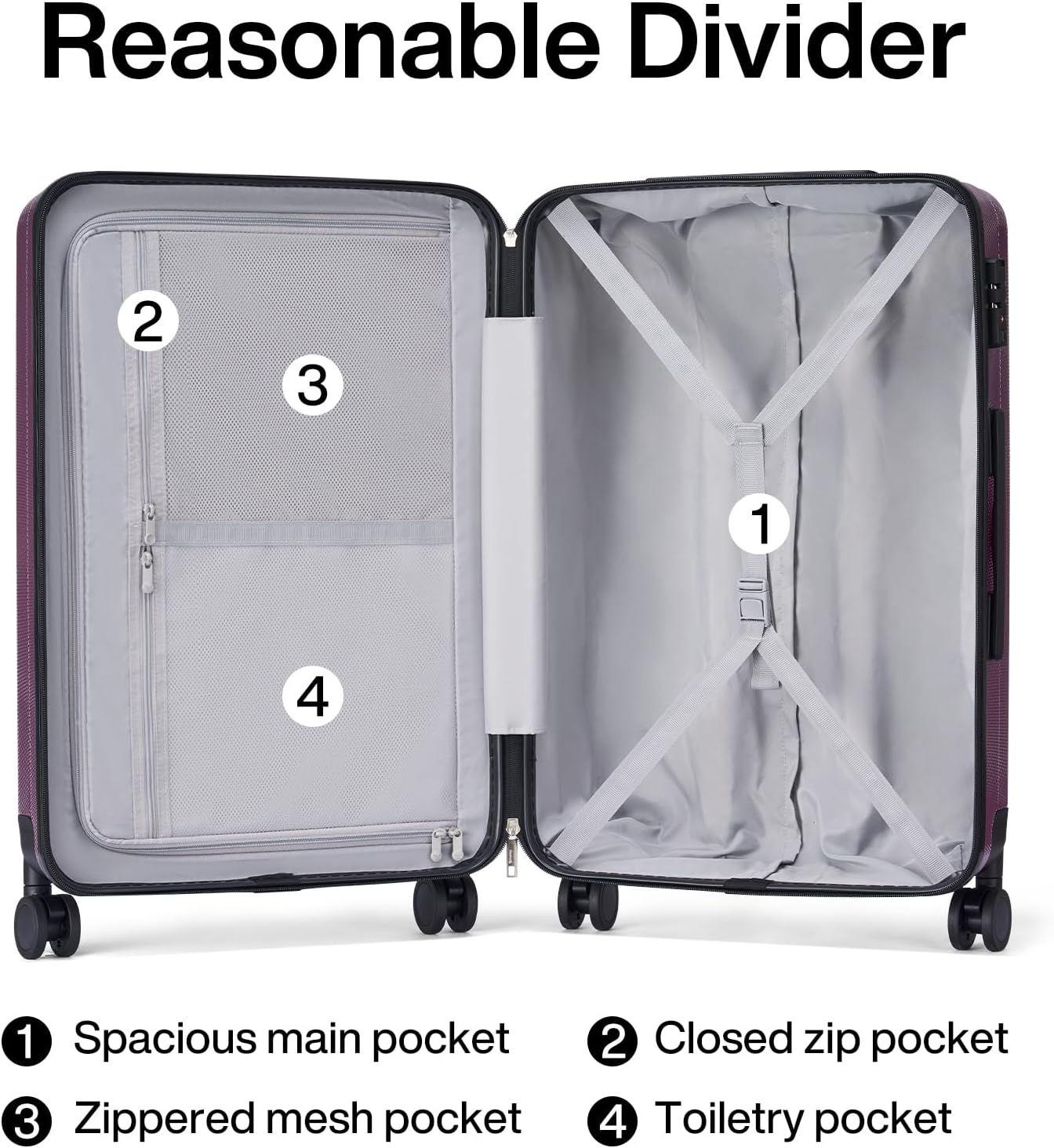 Hanke 20 Inch Carry On Luggage 22x14x9 Airline Approved Lightweight PC Hard Shell Suitcases with Wheels Travel Luggage Rolling Suitcase Travel Luggage Bag Christmas Gifts for Birthday （Purple）