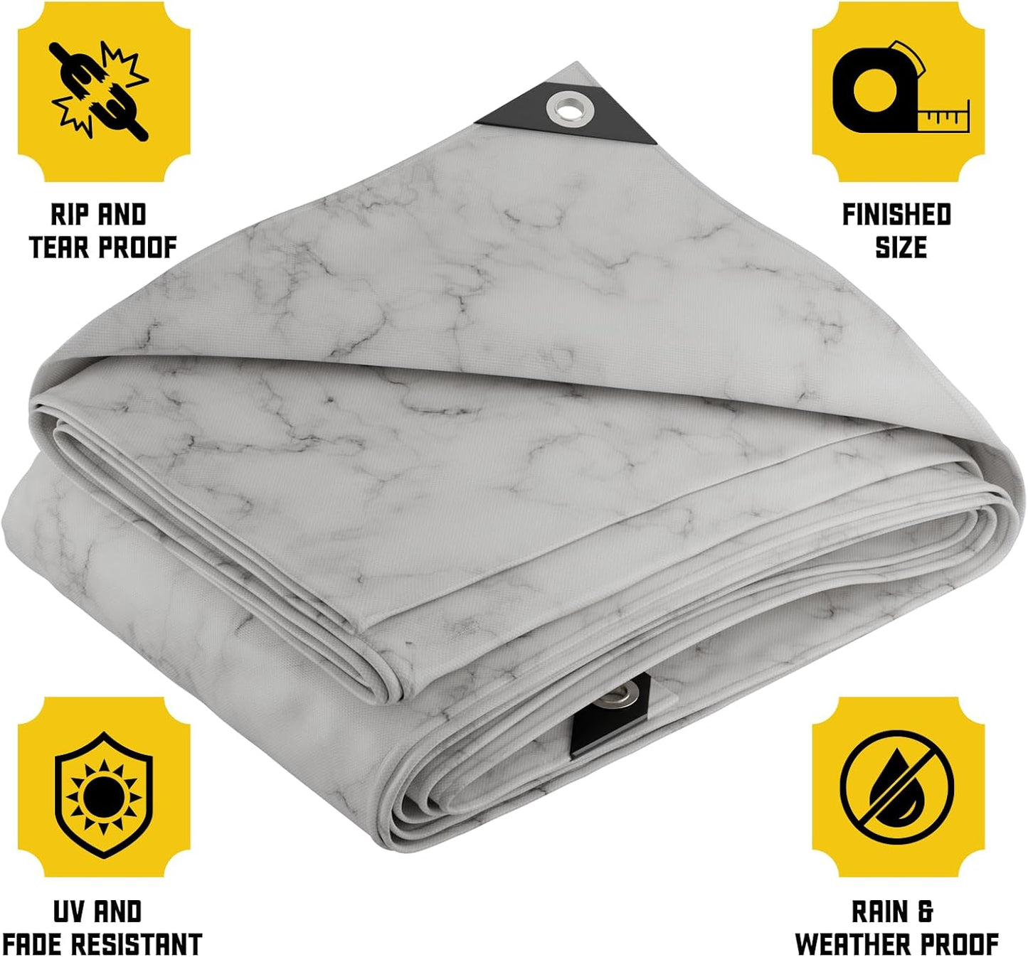 Core Tarps Extreme Heavy Duty 20 Mil Tarp Cover, Waterproof, UV Resistant, Rip and Tear Proof, Poly Tarpaulin with Reinforced Edges for Roof, Camping, Patio, Pool, Boat (Marble/White 10′ X 10′)