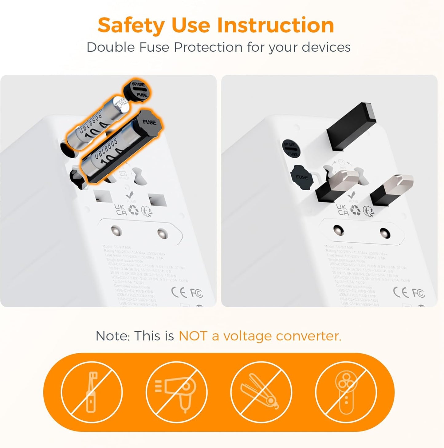 TESSAN Universal Travel Adapter 140W GaN, International Plug Adaptor with 1 USB A and 3 USB C Charging Ports, Worldwide Power Outlet for US to Europe UK AUS Ireland(Type C/G/A/I)