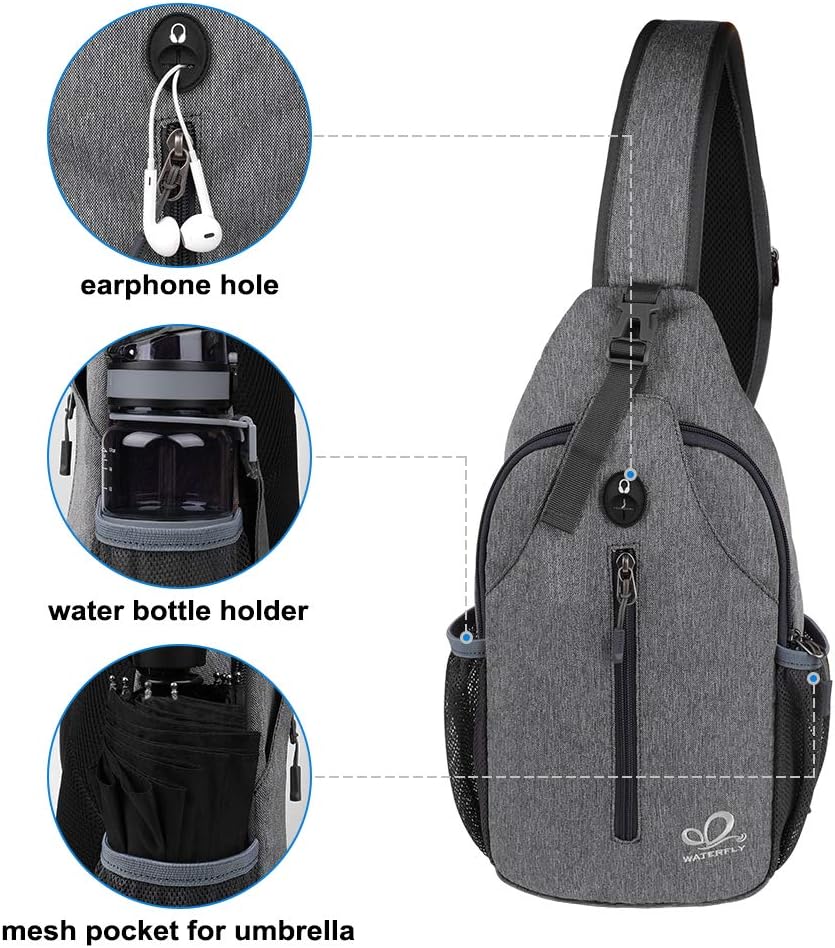 WATERFLY Crossbody Sling Backpack Sling Bag Travel Hiking Chest Bag Daypack