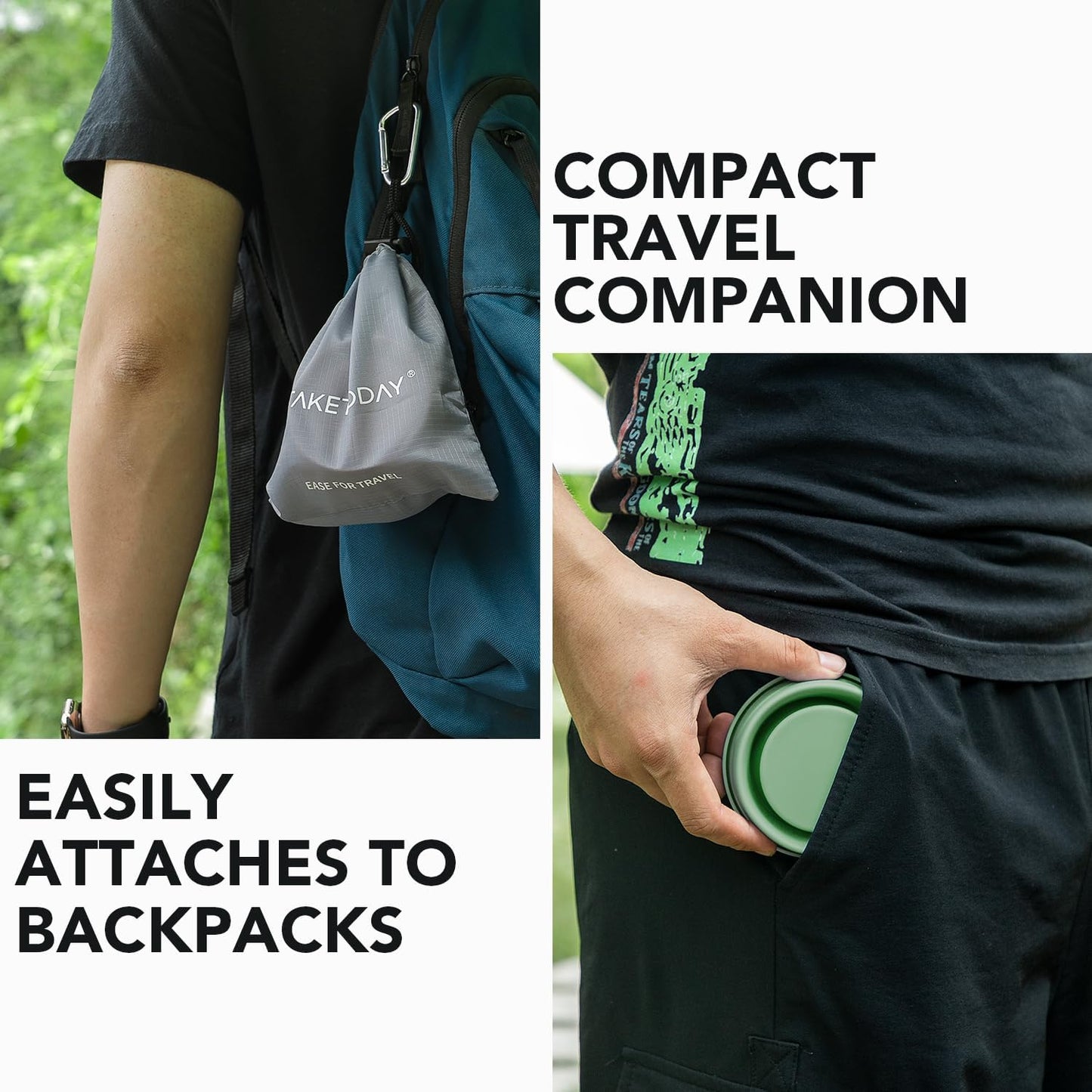 TakeToday Collapsible Travel Cup - Silicone Foldable Water Cup, BPA-Free with Lid & Waterproof Bag - Drinking Cup Set for Office, Camping & International Travel（8 Oz, Blue）