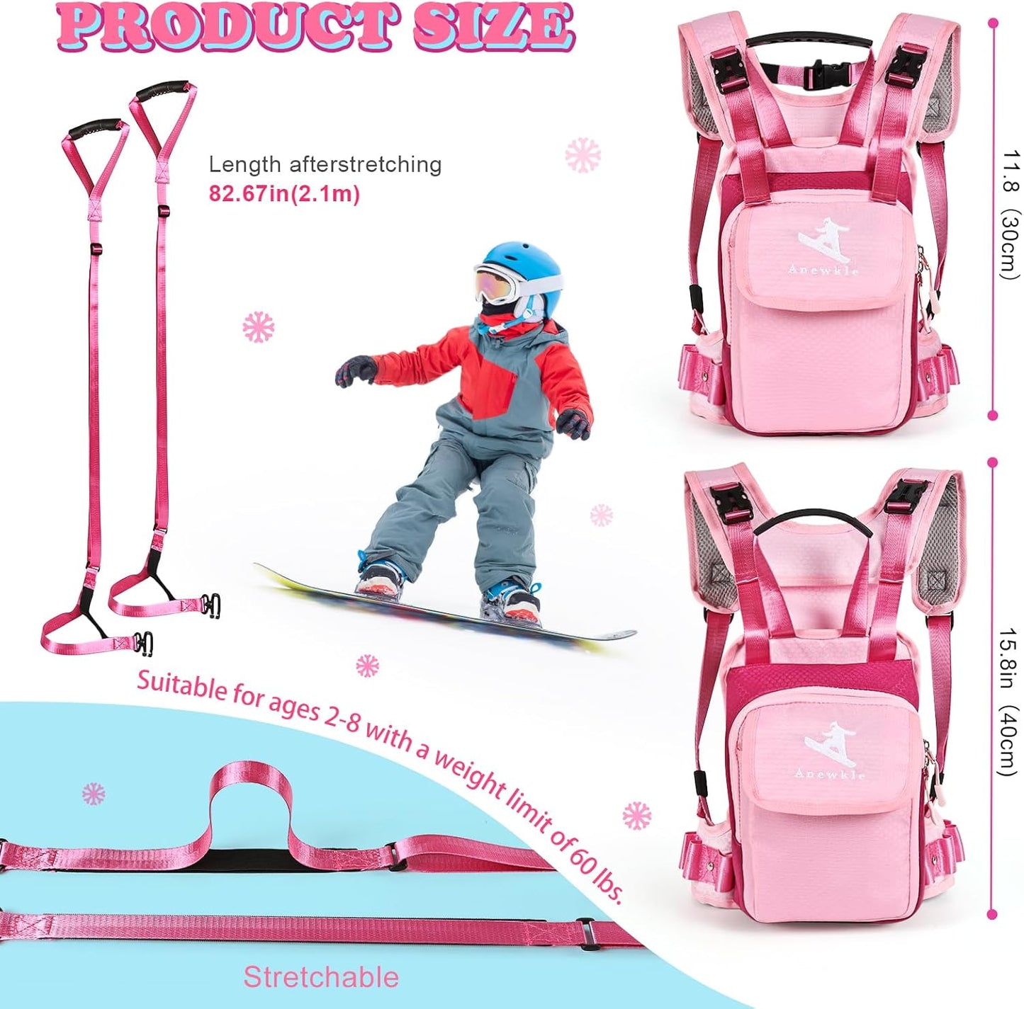Children’s Ski Harness Trainer Snowboard Anti-fall Traction Belt Beginner Ski Auxiliary Bag with Safety Belt Kid’s Ski Backpack with Speed Control Harness