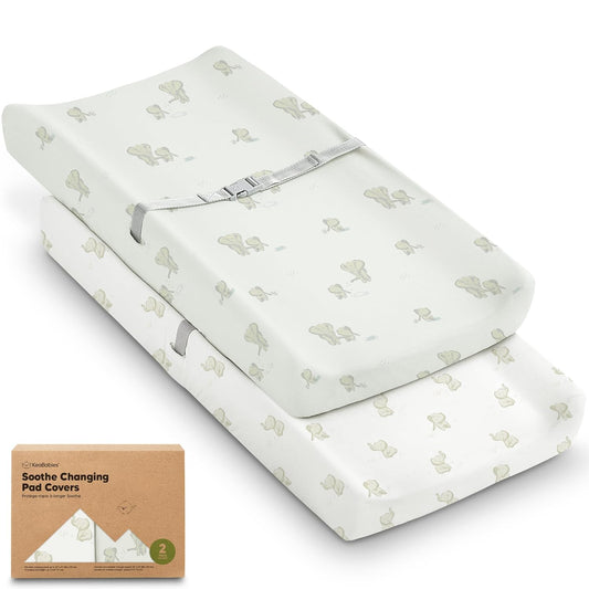 2-Pack Organic Changing Pad Covers for Girl, Boy, Neutral - 100% Cotton Changing Table Pad Cover, Soft Baby Nursery Diaper Changing Pad Sheets, Contour Changing Pads Liners, Change Pad Cover (Elly)