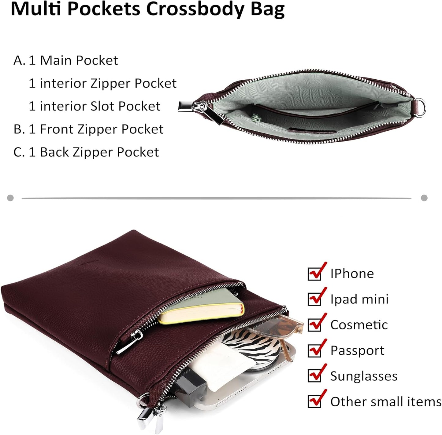 befen Genuine Leather Small Crossbody Purses for Women Travel Cross Body Bags Lightweight with Adjustable Shoulder Strap