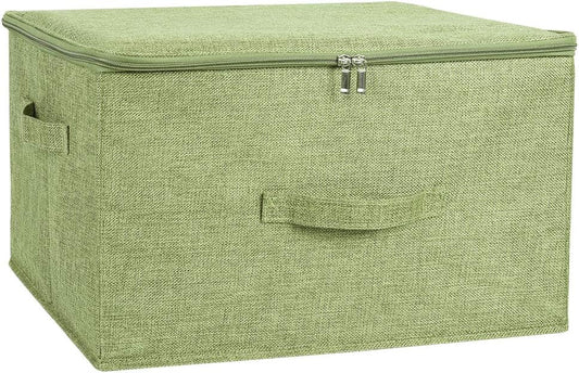 ANMINY Storage Bins with Zipper Lids 51.9 Qt Lidded Fabric Storage Boxes Baskets Cubes with Handles Collapsible Washable Cotton Linen Closet Shelf Clothes Organizer - Green, Extra Large