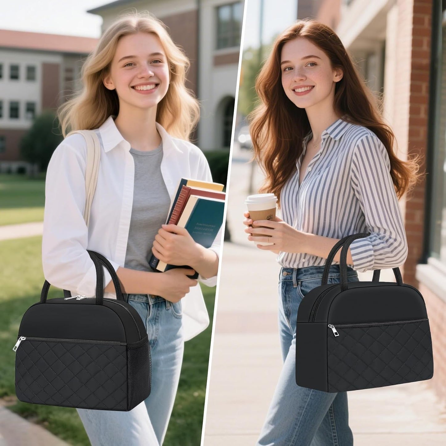 Lunch Bag Lunch Box for Women Men Insulated Reusable Large Lunch Tote Bag Adult Leakproof Simple Cooler Bag for Office Work Picnic Beach or Travel, Black