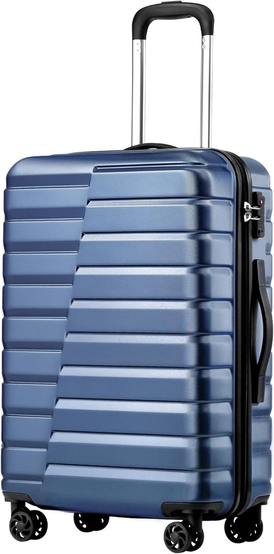 Coolife Carry On Luggage Airline Approved with Wheels Hard Shell Suitcase Spinner TSA Lock Telescopic Handle 20-inch,Blue