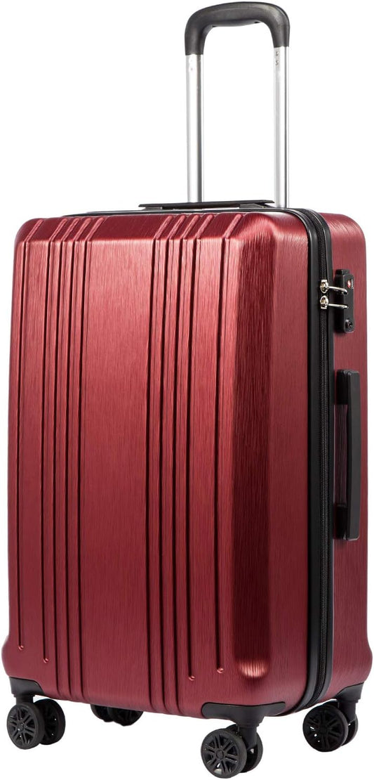 Coolife Luggage Suitcase PC+ABS with TSA Lock Spinner Carry on Hardshell Lightweight 20in 24in 28in (wine red, L(28IN))