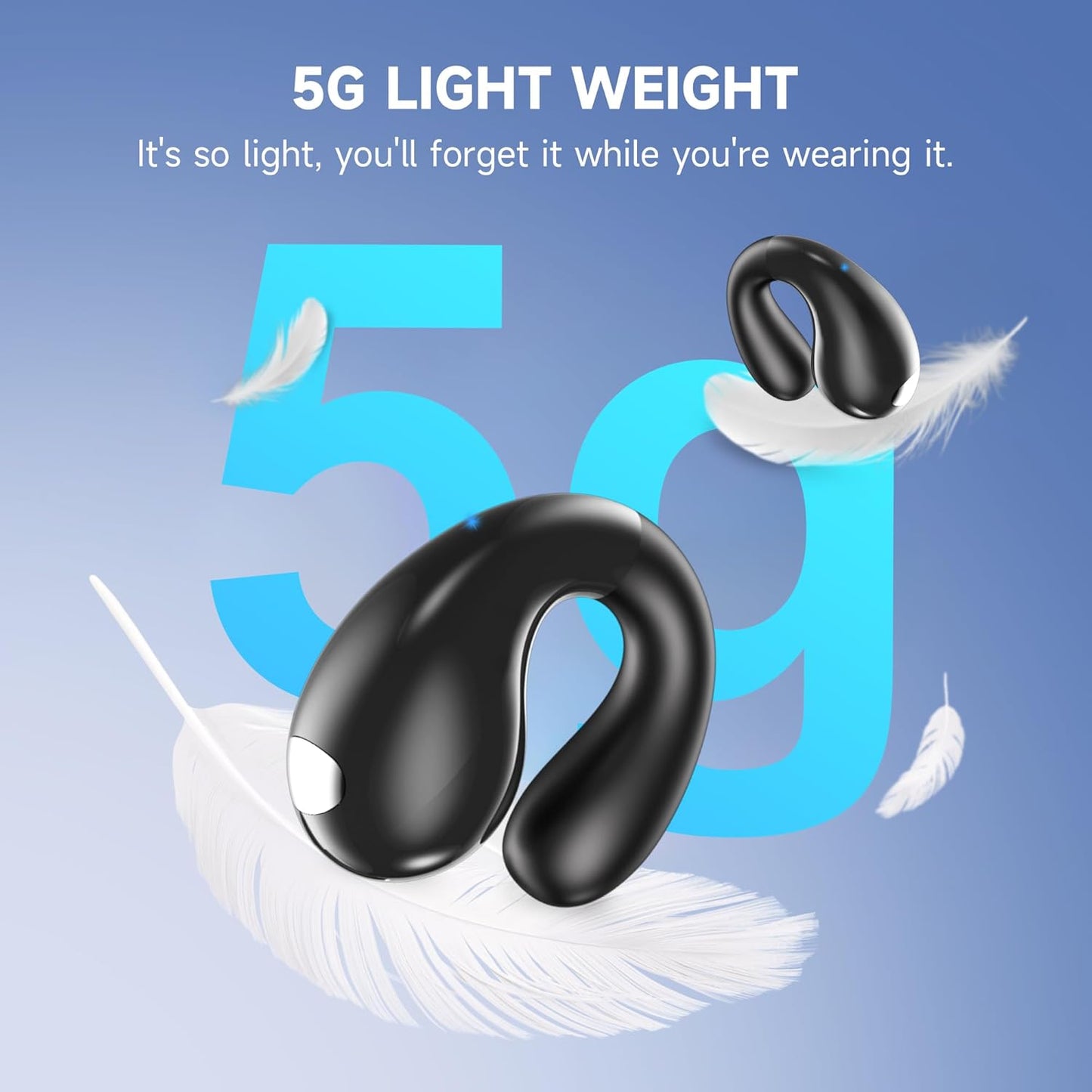 Open Ear Earbuds Wireless Bluetooth 5.4 Earphones, Flexible Clip On Ear buds with 36H Playtime LED Display Bone Conduction Headphones, IPX7 Waterproof Light Weight Earbuds Fit for Every Ear, Sports