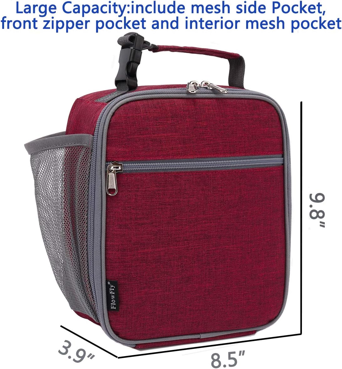 FlowFly Kids Lunch box Insulated Soft Bag Mini Cooler Back to School Thermal Meal Tote Kit for Girls, Boys, Red