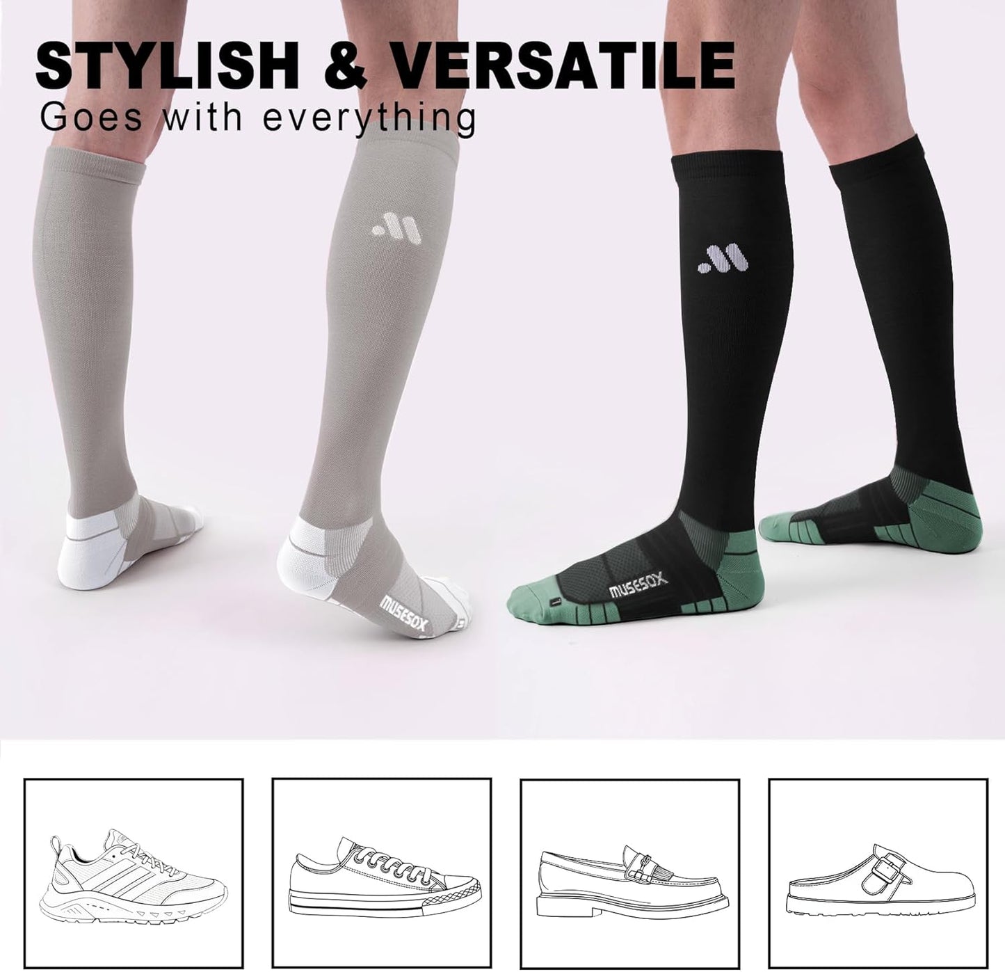 Compression Socks for Women and Men,Knee High 15-20mmHg Graduated Circulation(3 Pairs) for Nurses,Pregnant,Travel