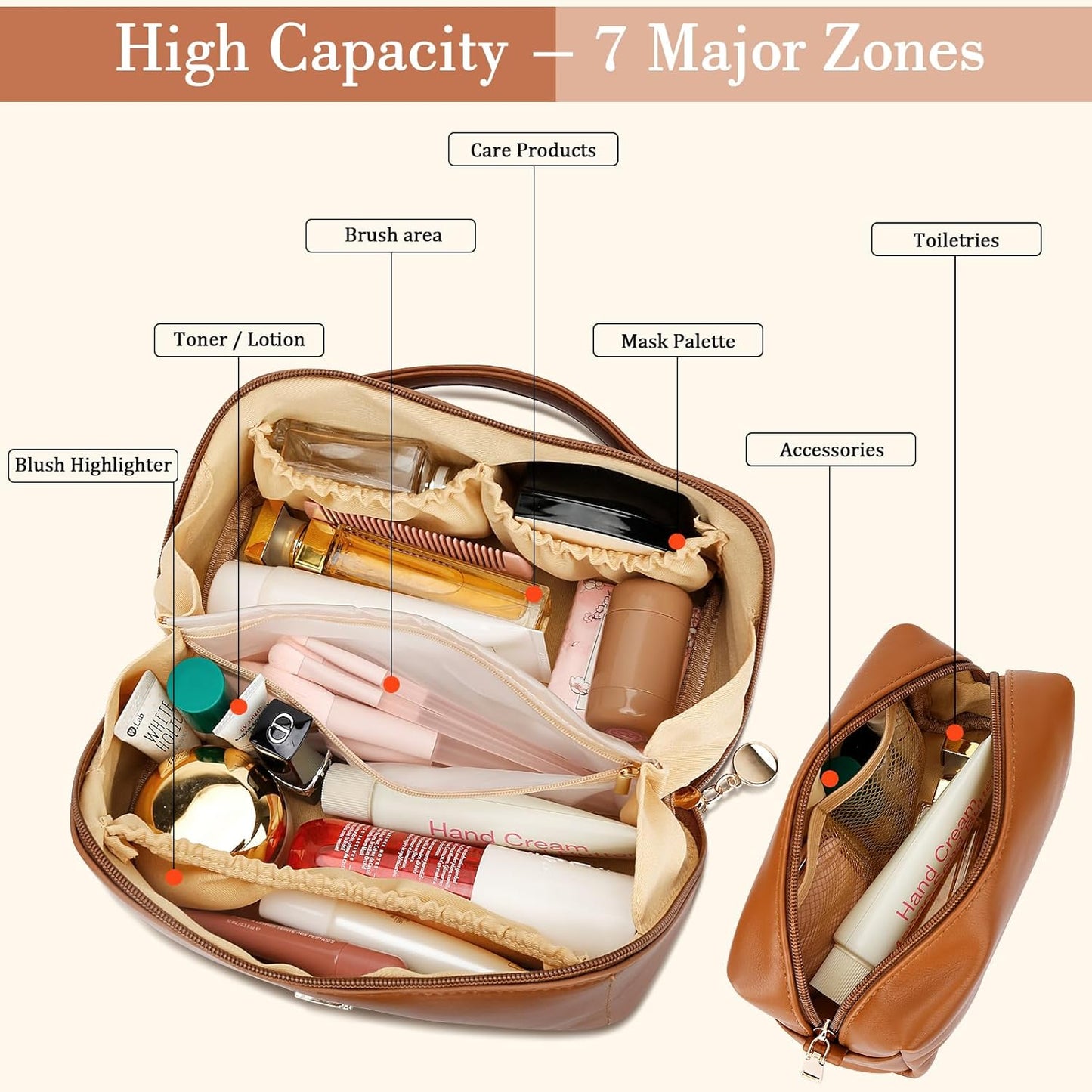 Birthday Gifts for Women Teen Girl, Personalized Initial Makeup Organizer Bag Set, Open Flat Travel Cosmetic Bag With Clear Divider and Handle(Brown,I)