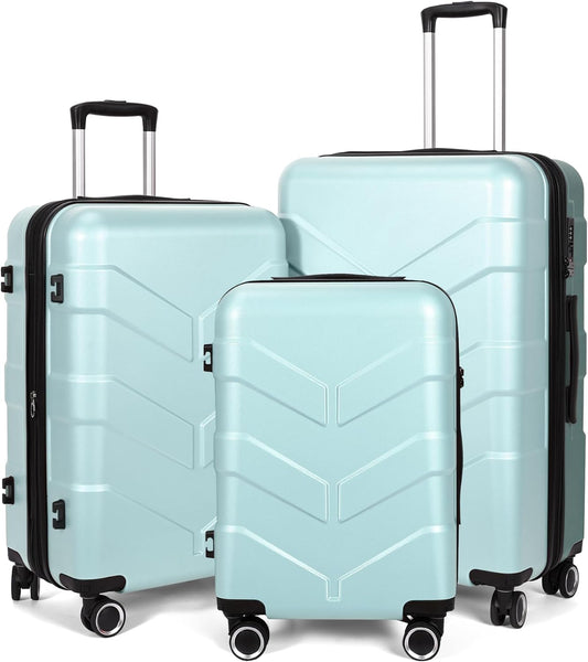 Luggage Sets 3 Piece with Spinner Wheel, Hardside Suitcase Set with TSA Lock, Expandable Lightweight Travel Luggage for Men and Women, Mint Green