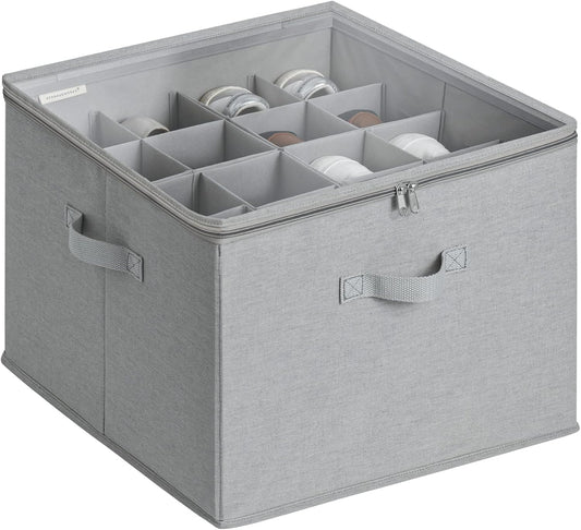StorageWorks Shoe Organizer for Closet, Fits up to 16 Pairs, Shoe Cubby Storage Containers with Adjustable Dividers and Clear Cover, Grey