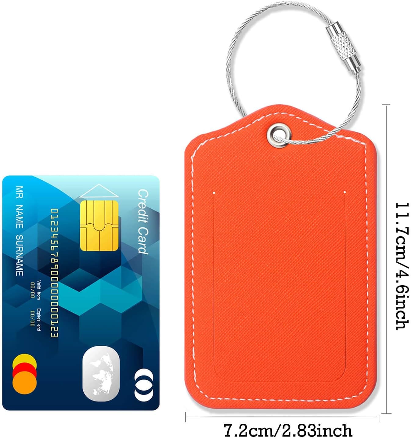 Luggage Tags for Suitcases-Leather Luggage Tag 4 Pack with Loops Cute Bag/Backpack/Suitcase Tags Travel Essentials for Flying (Orange)