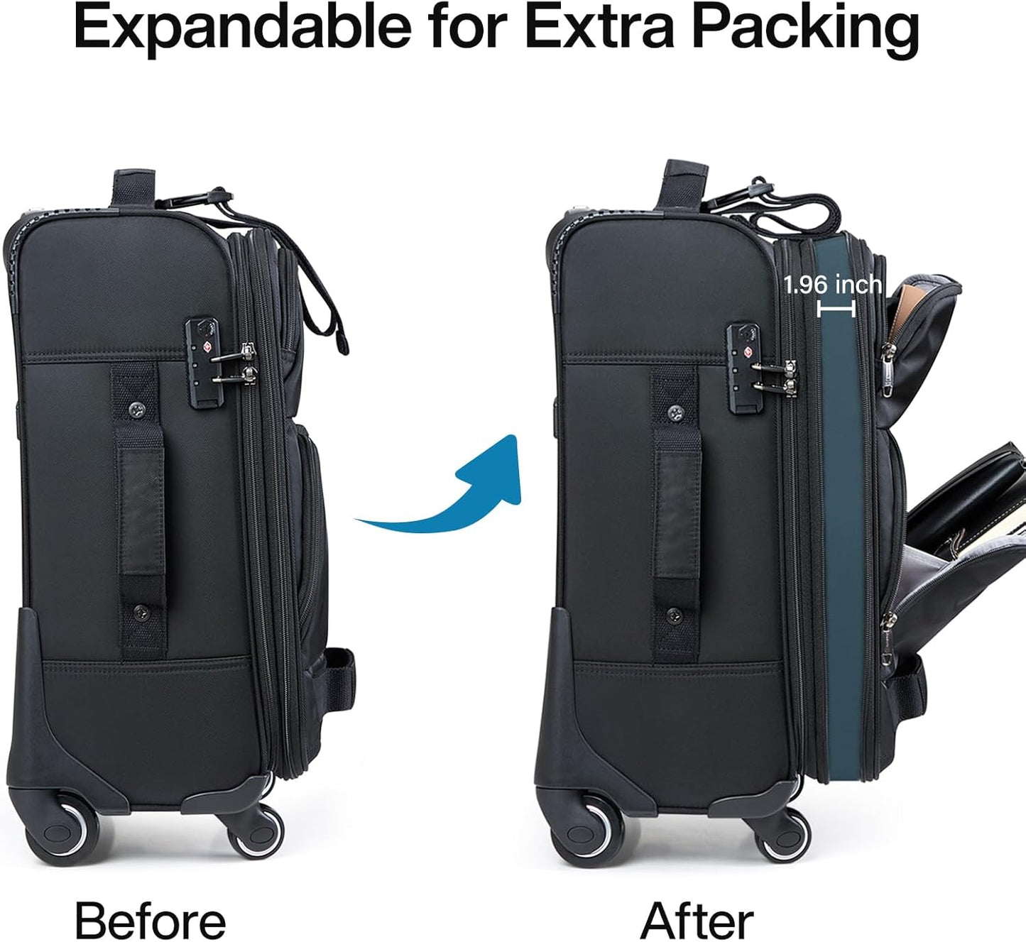 Hanke 28 Inch Softside Expandable Luggage with Spinner Wheels,Check Large Luggage Rolling Suitcase Travel Luggage with TSA Approved,Black