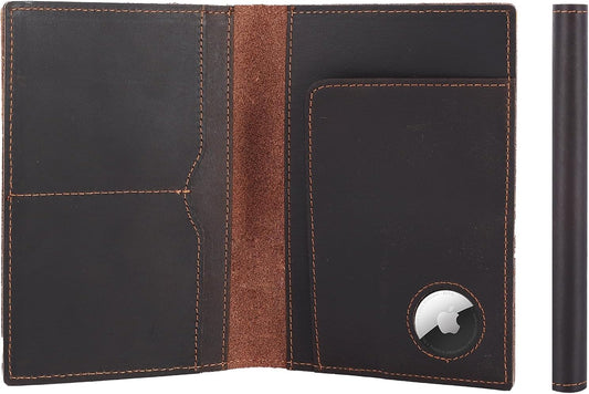 STAR VISTA Albatross Leather Travel Passport Holder, Minimalist Design, Full Grain Leather Case for Women and Men - Slim Passport Wallet, Bifold, RFID Blocking, with AirTag Holder, Dark Chocolate