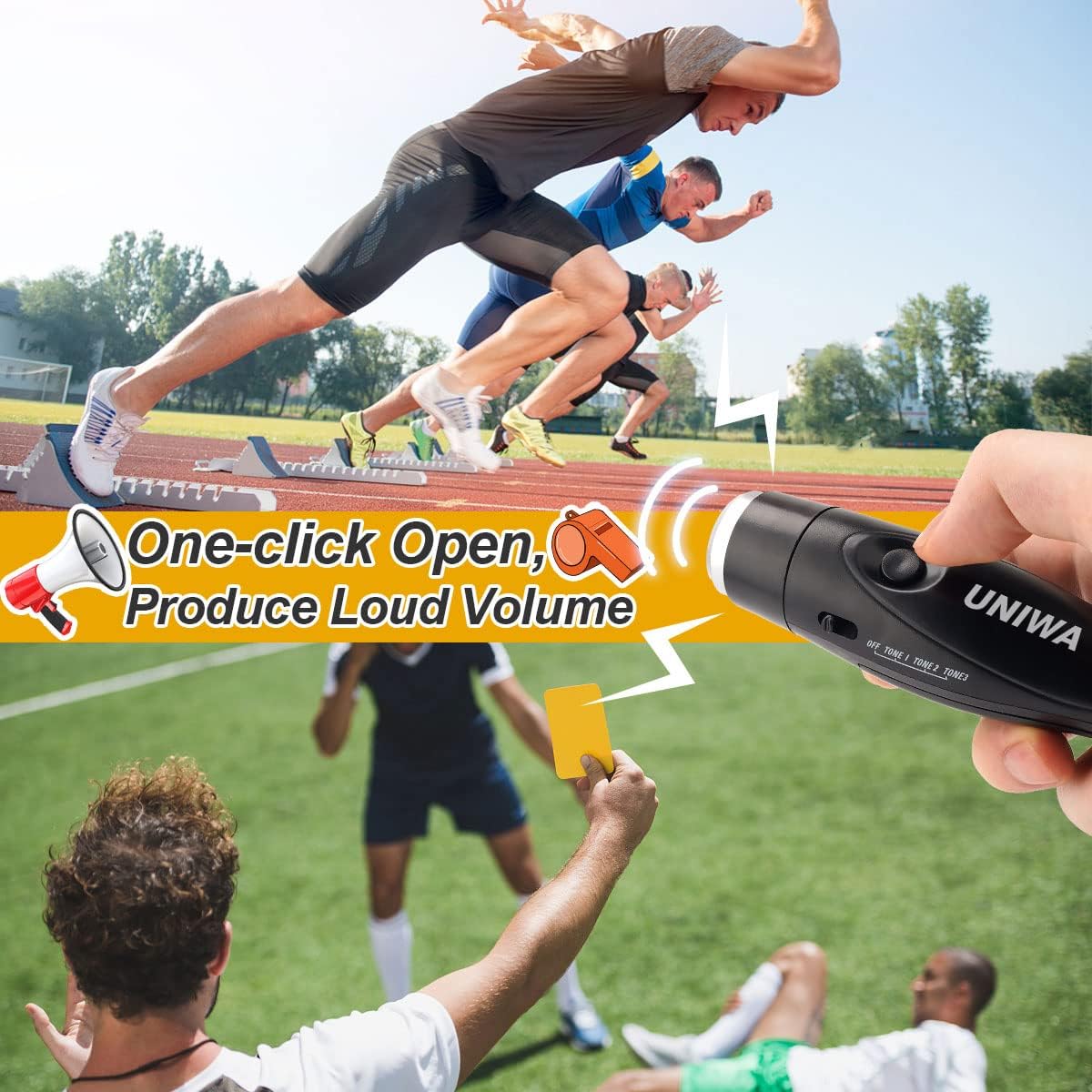 UNIWA Electronic Whistle, 4 Pack Handheld Electronic Whistles Electric Whistle with Lanyard Three Tone Distinct High Volume Outdoor Sport Whistle for Coaches, Referees, P.E. Teacher