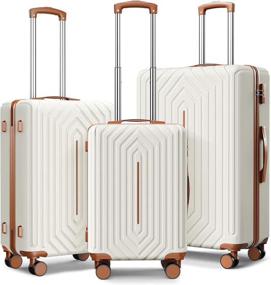 Luggage Sets 3 Piece Hardside Suitcase with Double Spinner Wheels Durable Lightweight Shell with Tsa Lock (20/24/28in) White