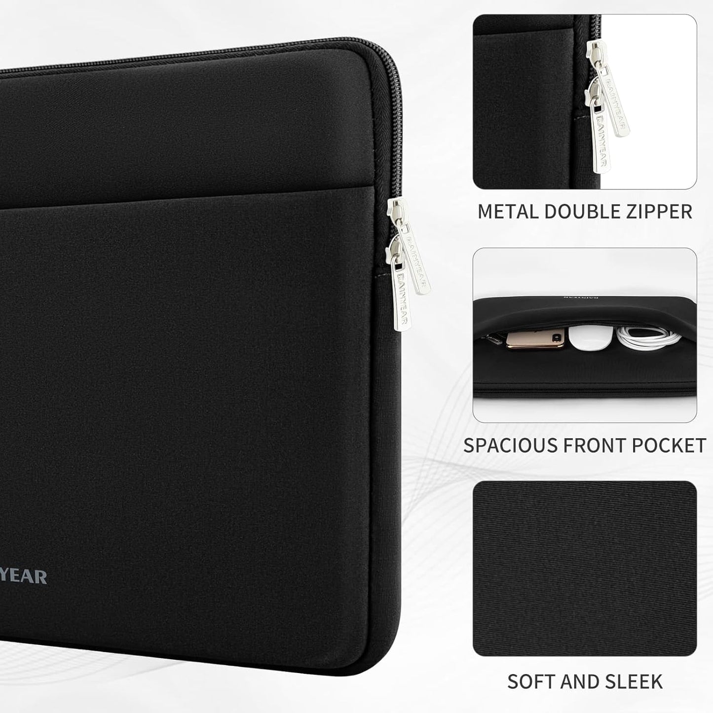 RAINYEAR Laptop Sleeve Case 15.6 Inch, Protective Portable Case with Front Pocket, Briefcase Handbag Computer Carrying Bag Laptop Bag Compatible for HP, Dell, Asus, Lenovo, Notebook, Black