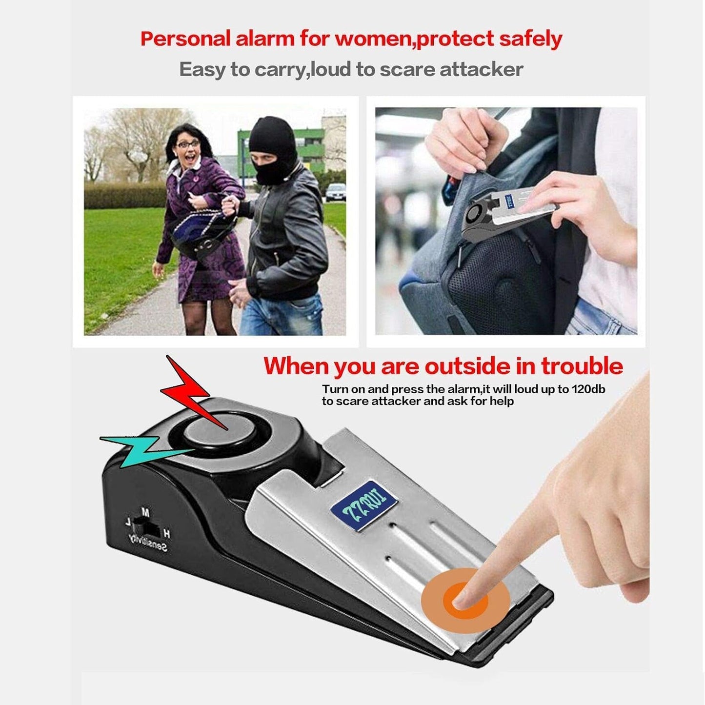 ZZRUI Door Stop Alarm with 120dB Siren, Portable Wedge Door Stopper Security Alarm for Travel, Home, Apartment, Hotel, Entry Alert & Self Defense Device – 1 Pack