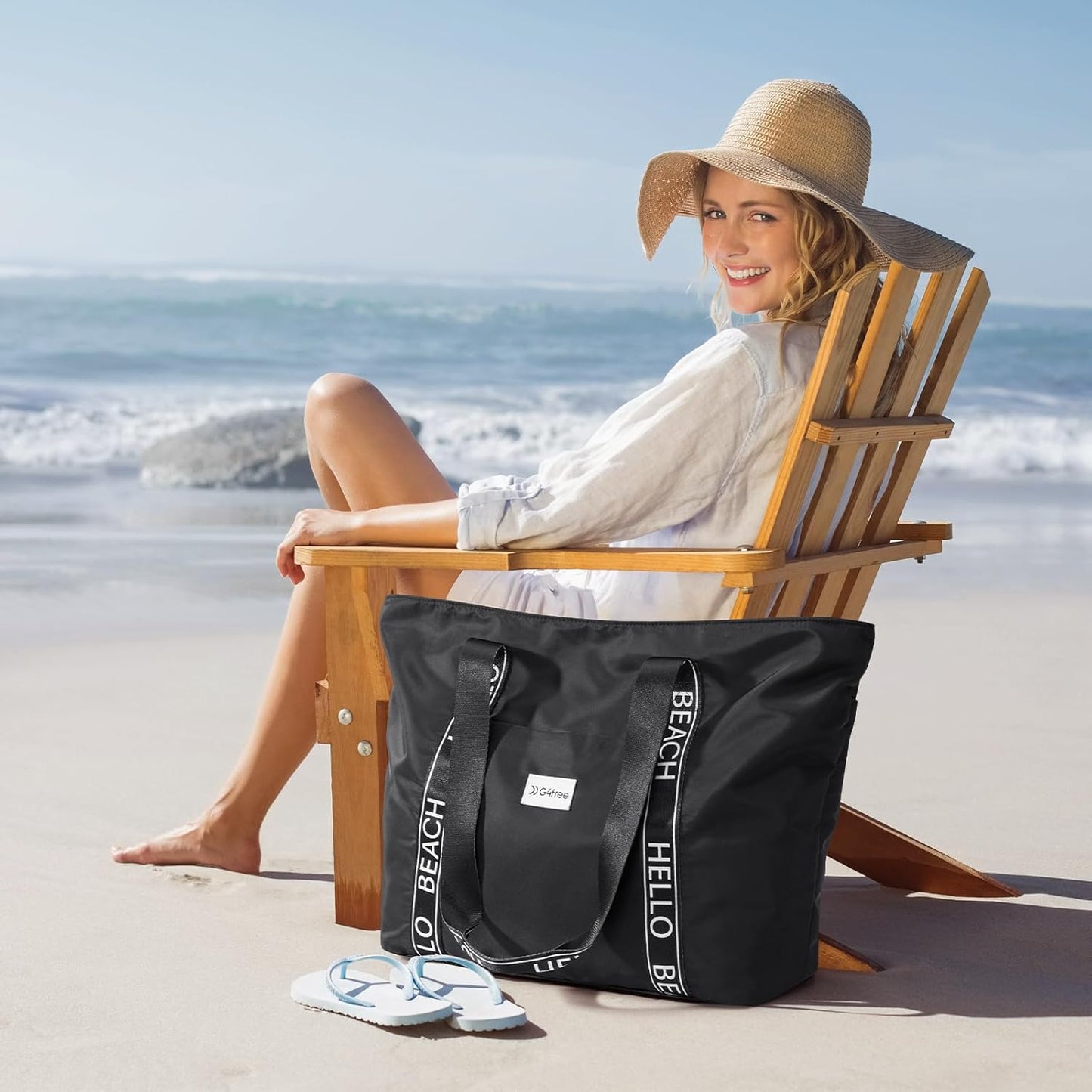 G4Free Beach Bag, Waterproof Beach Bags for Women, Personalized Strap Tote Bag for Women Birthday Gifts