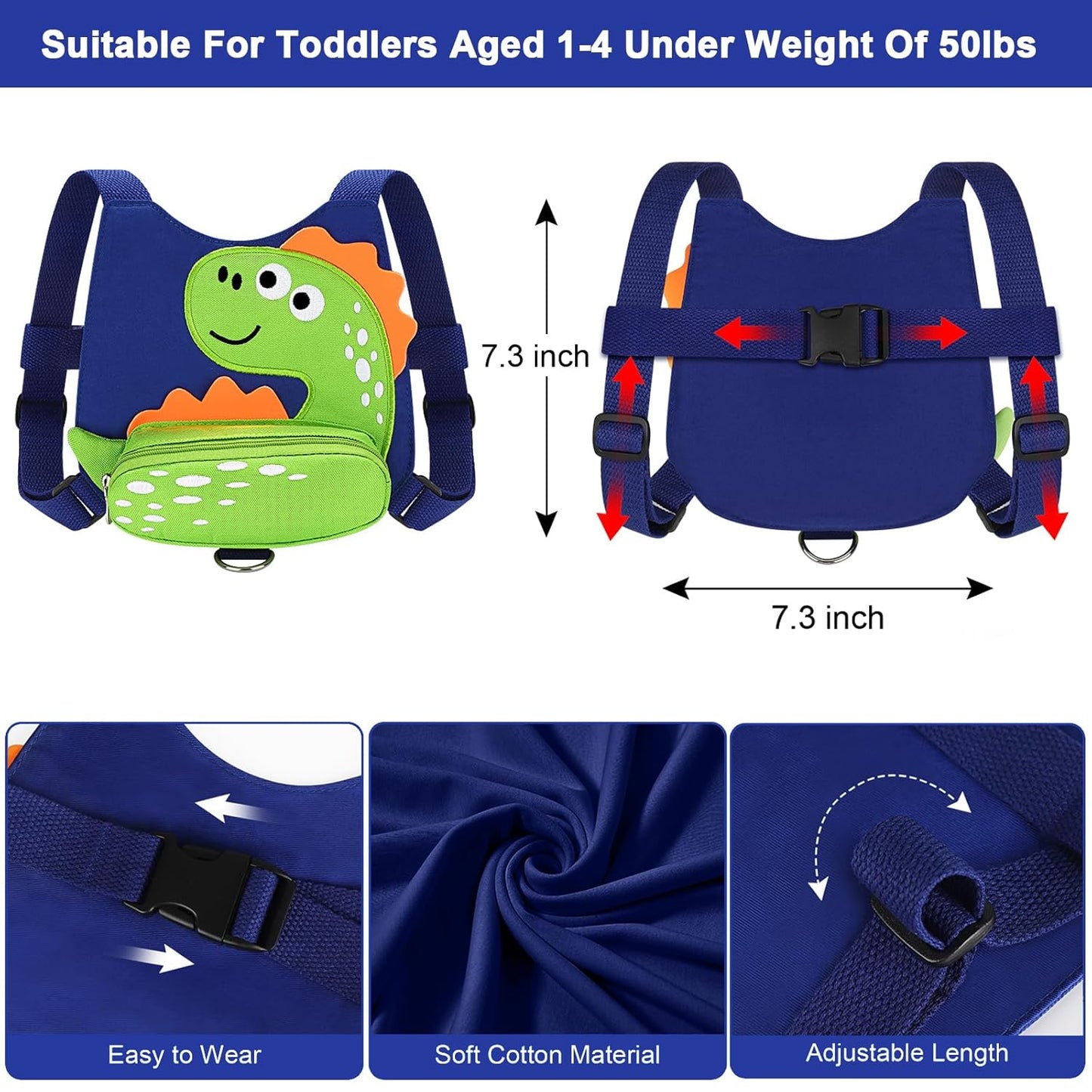 Accmor Toddler Harness Leash, Cute Dinosaur Kids Harness Children Leash with Anti Lost Wrist Link for Outdoor Travel, Adorable Child Leash Walking Harness Wristband Assistant Strap for Baby Ages1-4