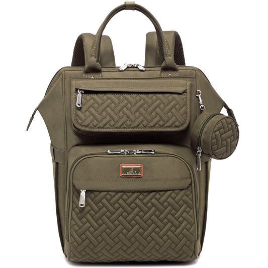BabbleRoo Diaper Bag Backpack, Multifunction Nappy Changing Bag with Changing Pad, Stroller Straps & Pacifier Case, Unisex Stylish Travel Back Pack for Moms & Dads - Army Green
