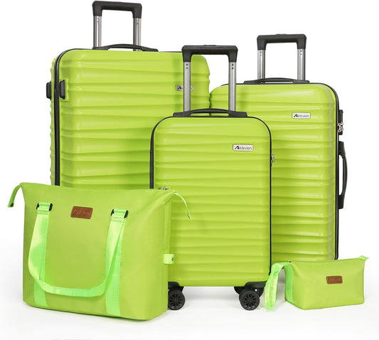 Luggage Set 3 Pieces (20/24/28) -Suitcase Set - Carry on Luggage with Wheels - Check-in Luggage - PC + ABS Durable Suitcase Rotating Silent Wheels Hardside Luggage with Spinner Wheels,5pcs (Lime)