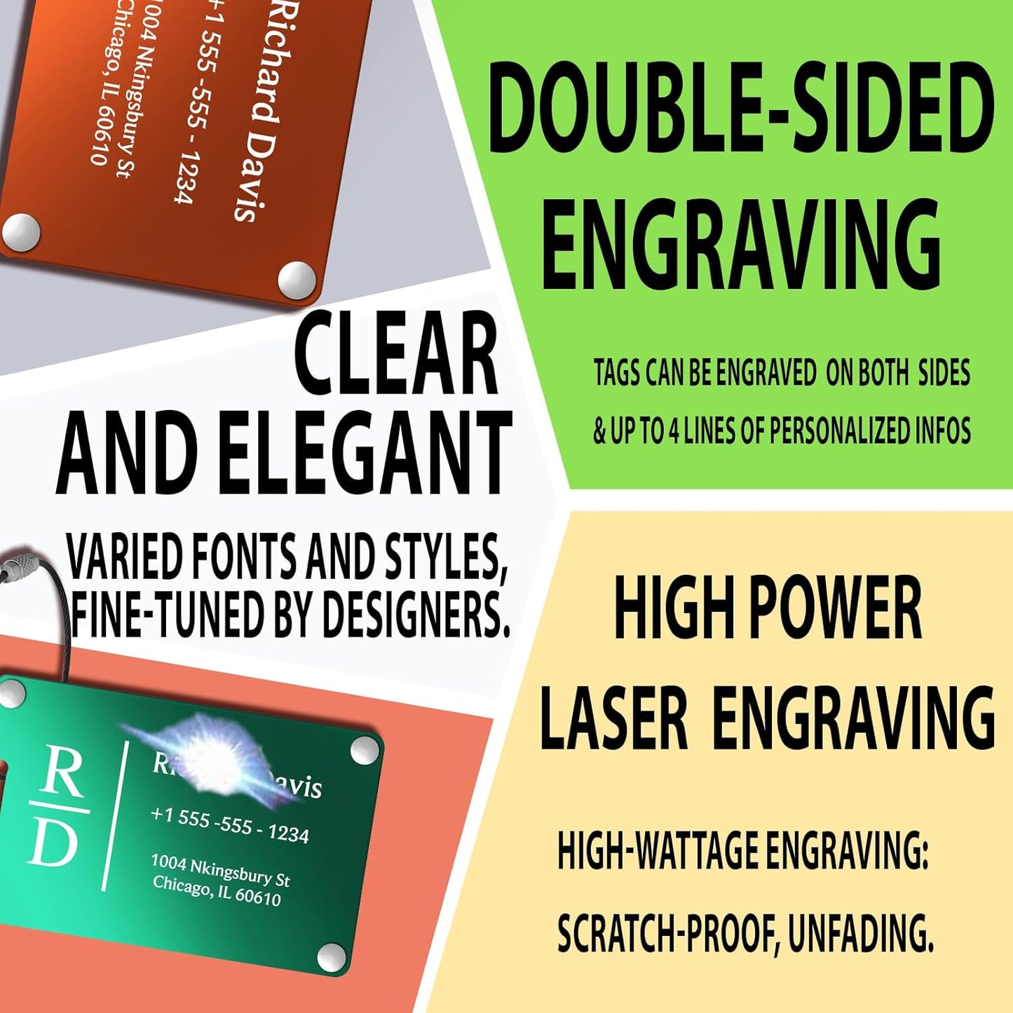 Luggage Tags for Suitcases 4 Pack: Personalized Luggage Tags for Backpacks & Bags Tags with Coustomizable Texts (Green)