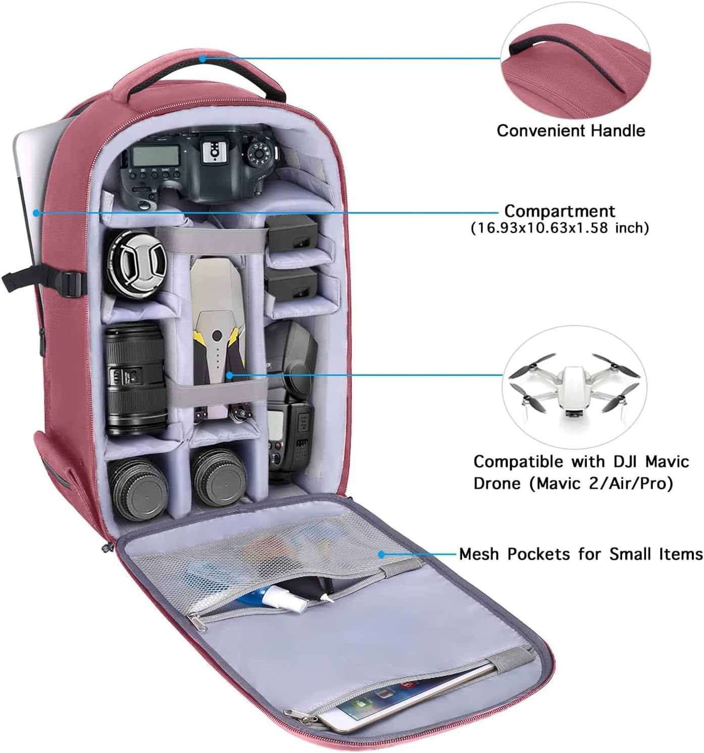 MOSISO Camera Backpack, DSLR/SLR/Mirrorless Photography Camera Bag 15-16 inch Waterproof Hardshell Case with Tripod Holder&Laptop Compartment Compatible with Canon/Nikon/Sony, Dusty Rose