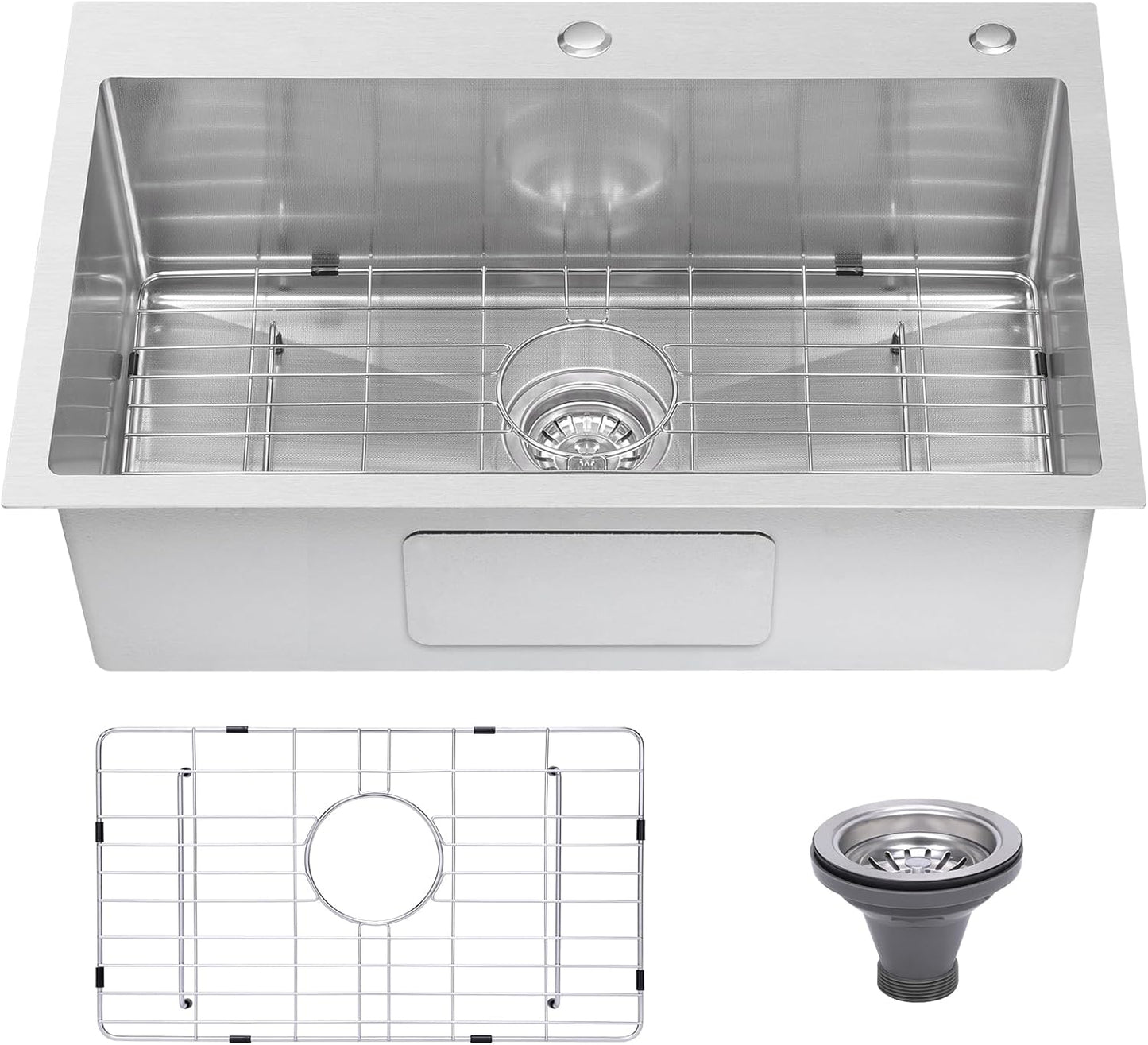 Drop In Kitchen Sink 33x22", 9" Basin Depth, 18 Gauge Stainless Steel Sink, 3D Embossed Surface Finish Top Mount with Accessories
