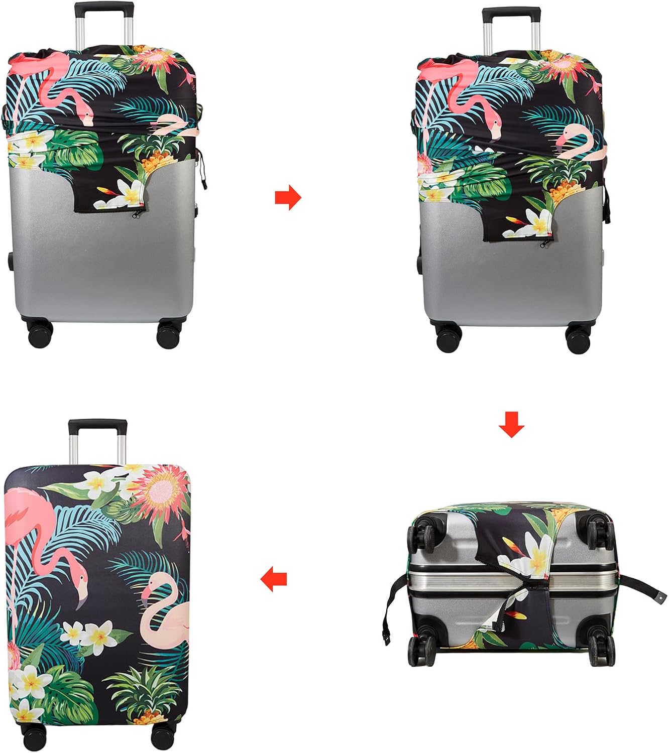 WUJIAONIAO Travel Luggage Cover Baggage Suitcase Cover Protector Skins 18-32 Inch (Flower flamingo, M (for 22-24 inch luggage))