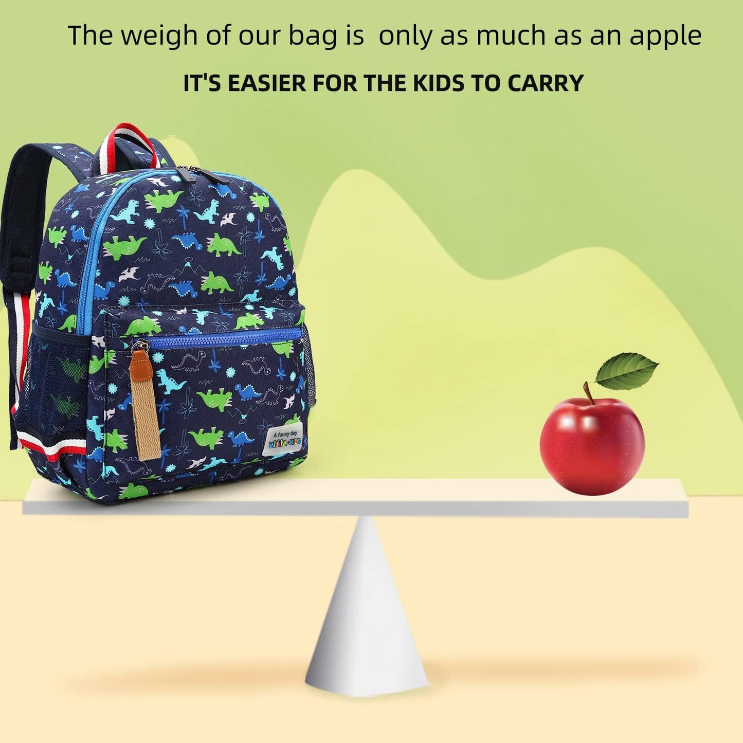 willikiva Cartoon Bus 12 Kindergarten Backpack for Kids Girls and Boys,Waterproof Preschool Toddler Backpack Wiht Leash and Safety Harness (Green Dinosaur)