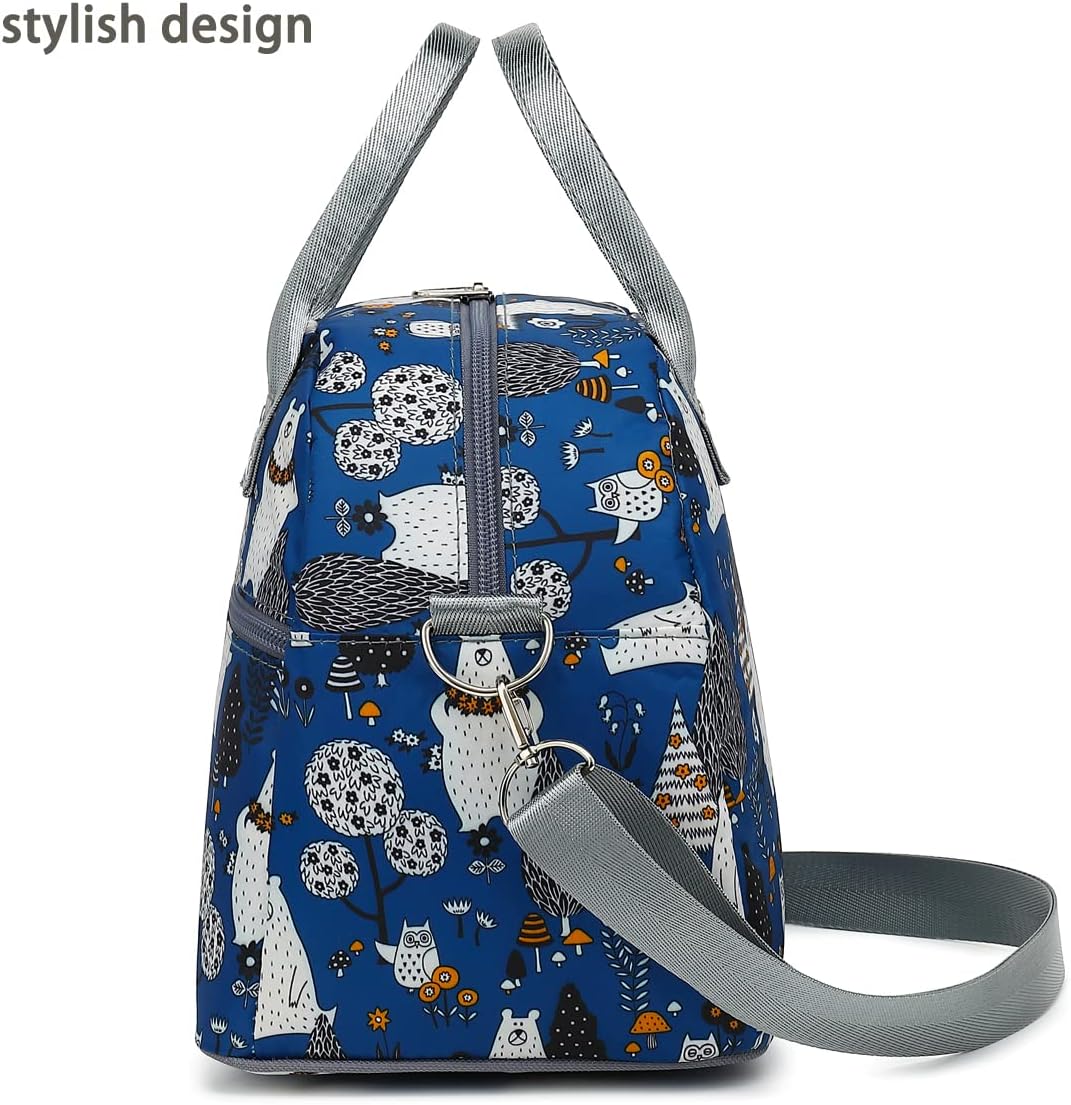 FlowFly Insulated Lunch Bag With Shoulder Strap for Women, Men, and Kids, Large and Reusable, Handle, Freezable Work and School Travel Tote and Meal Prep Organizer,Owl