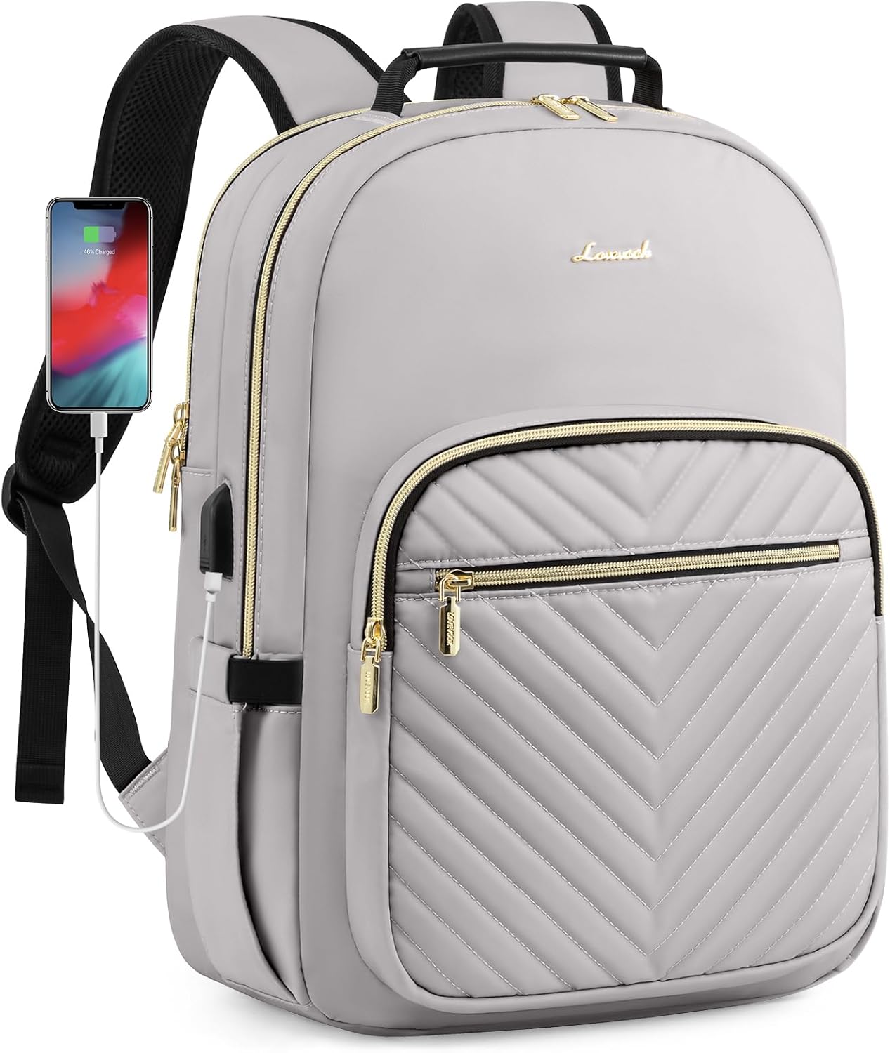 LOVEVOOK Laptop Backpack for Women, Travel Computer Work Bags with 17-inch Laptop Compartment, College School Student Bag Teen Backpacks For Girls, Outdoor Carry On Backpack Purse, Grey