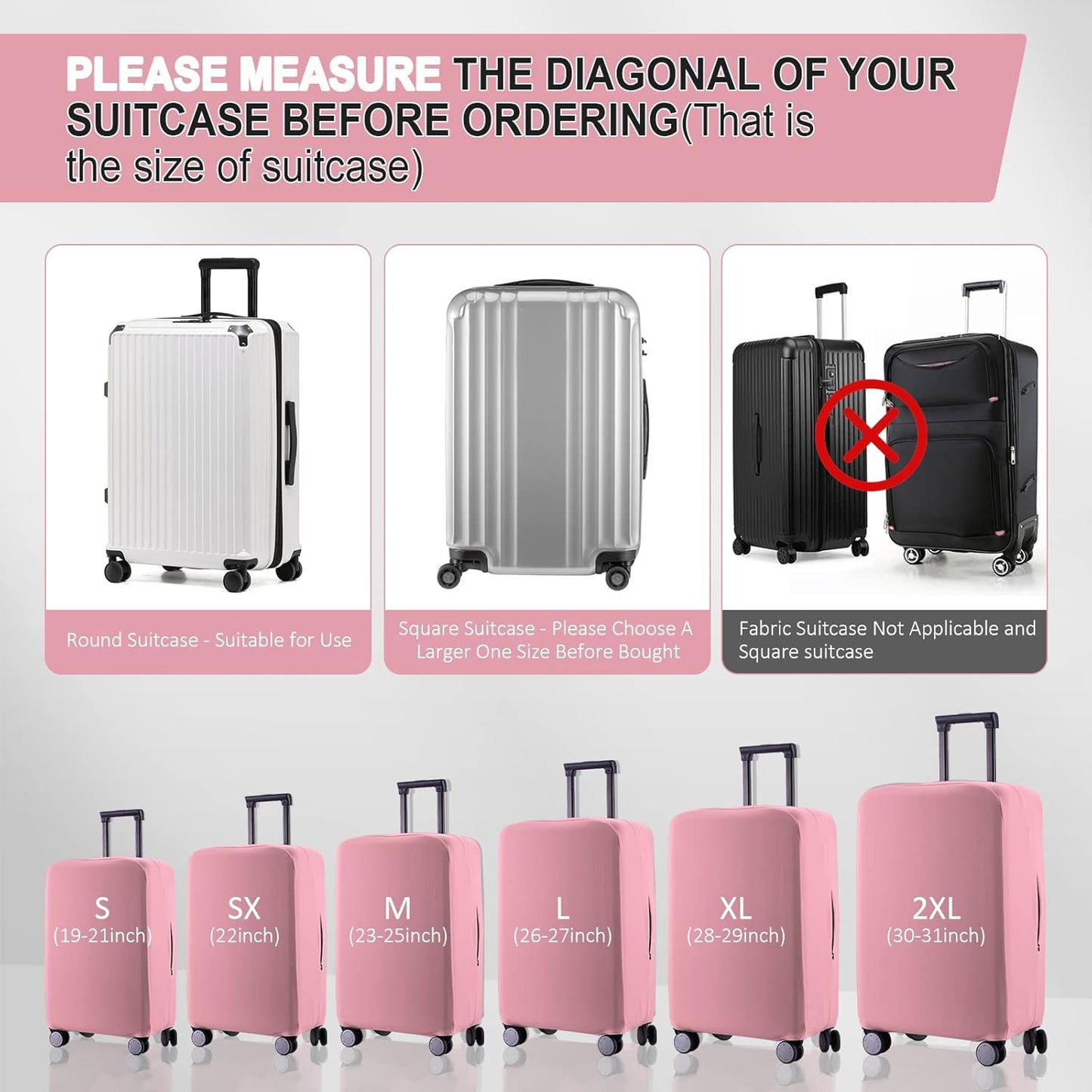 Travel Luggage Cover - Scratch-Resistant Fit 19-31 Inch, Pink (S(19-21 inch))
