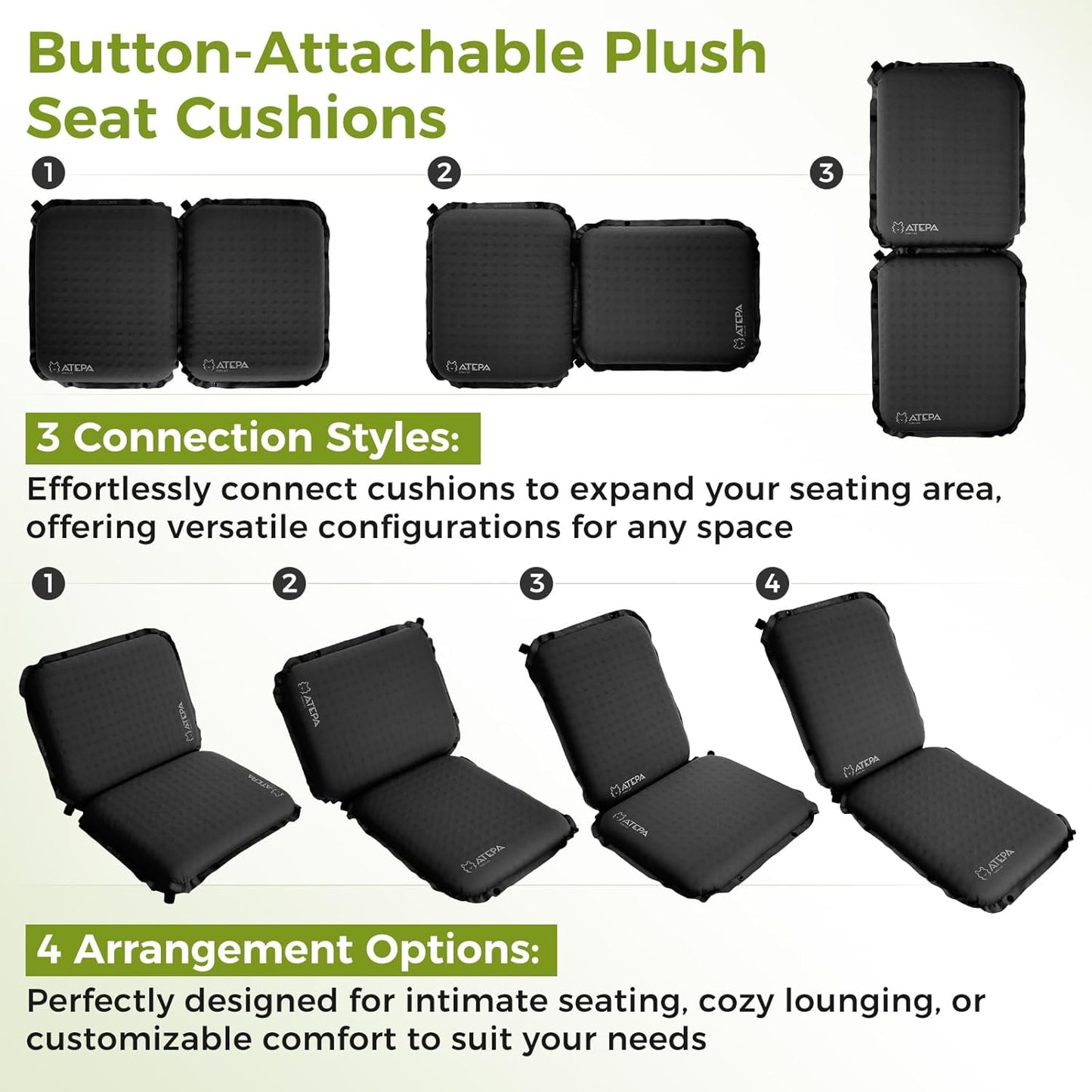 ATEPA Inflatable Stadium Seat Cushion, Self-Inflating Memory Foam Stadium Seats Bleacher Seat Chair Cushion Pad for Airplane Travel Backpacking Sports Events