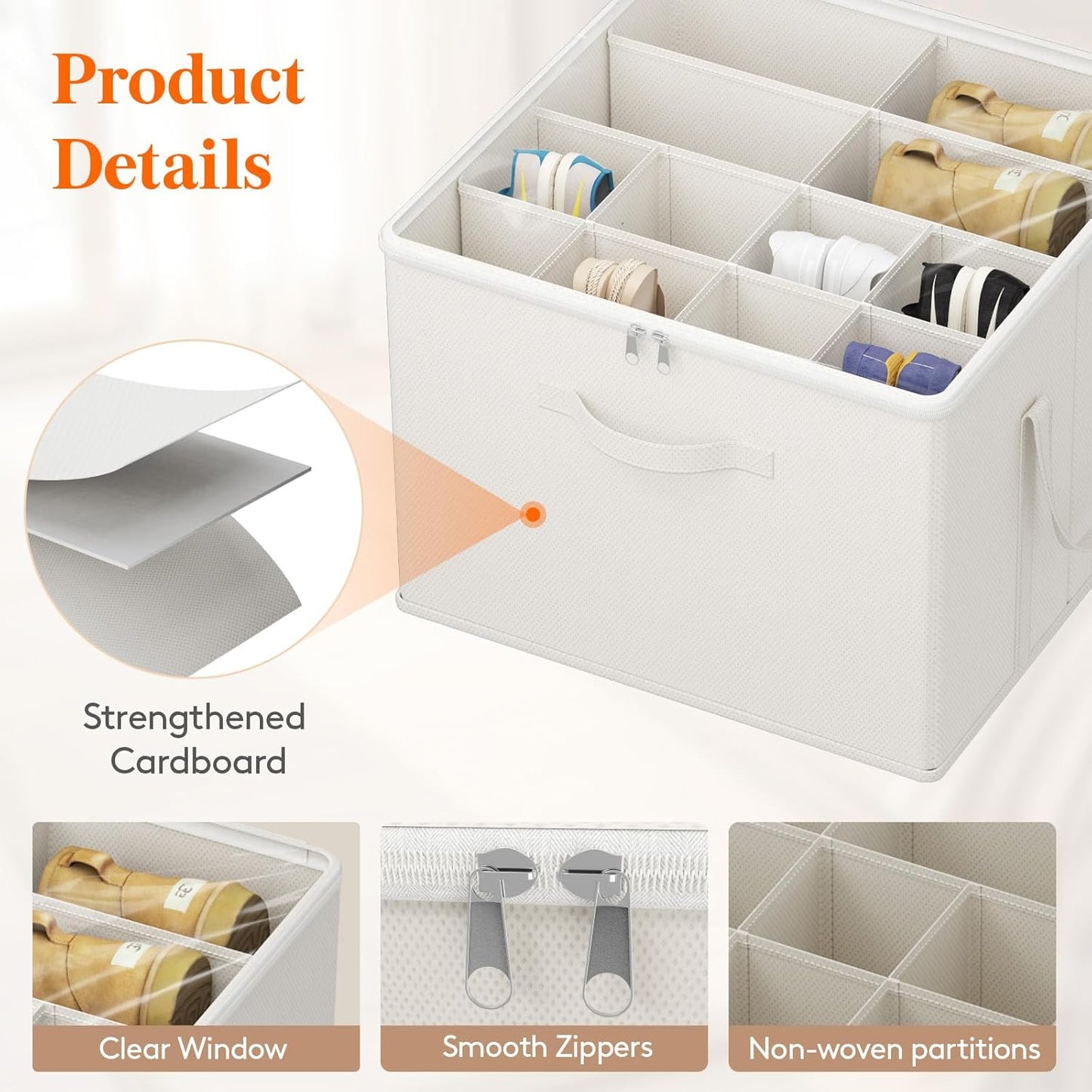Lifewit Shoe Storage Organizer for Closet, Fits 12-16 Pairs, Large Shoe Box Storage Containers with Clear Cover and Reinforced Handles,Foldable Storage Bins Fits for Boots Heels Sneakers,3 Pack White