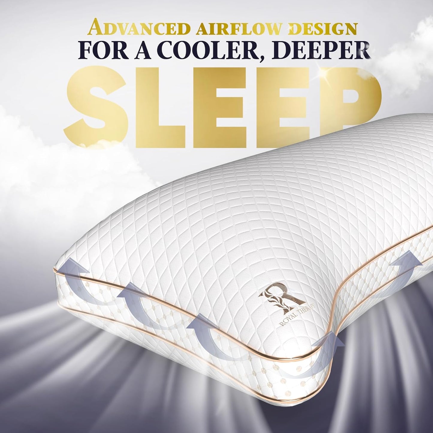 Royal Therapy 4-Pack Adjustable Queen Pillows, Shredded Memory Foam Pillows Queen Size Set, Cooling Pillow Bed Pillow Firm Pillow Foam Side Sleepers