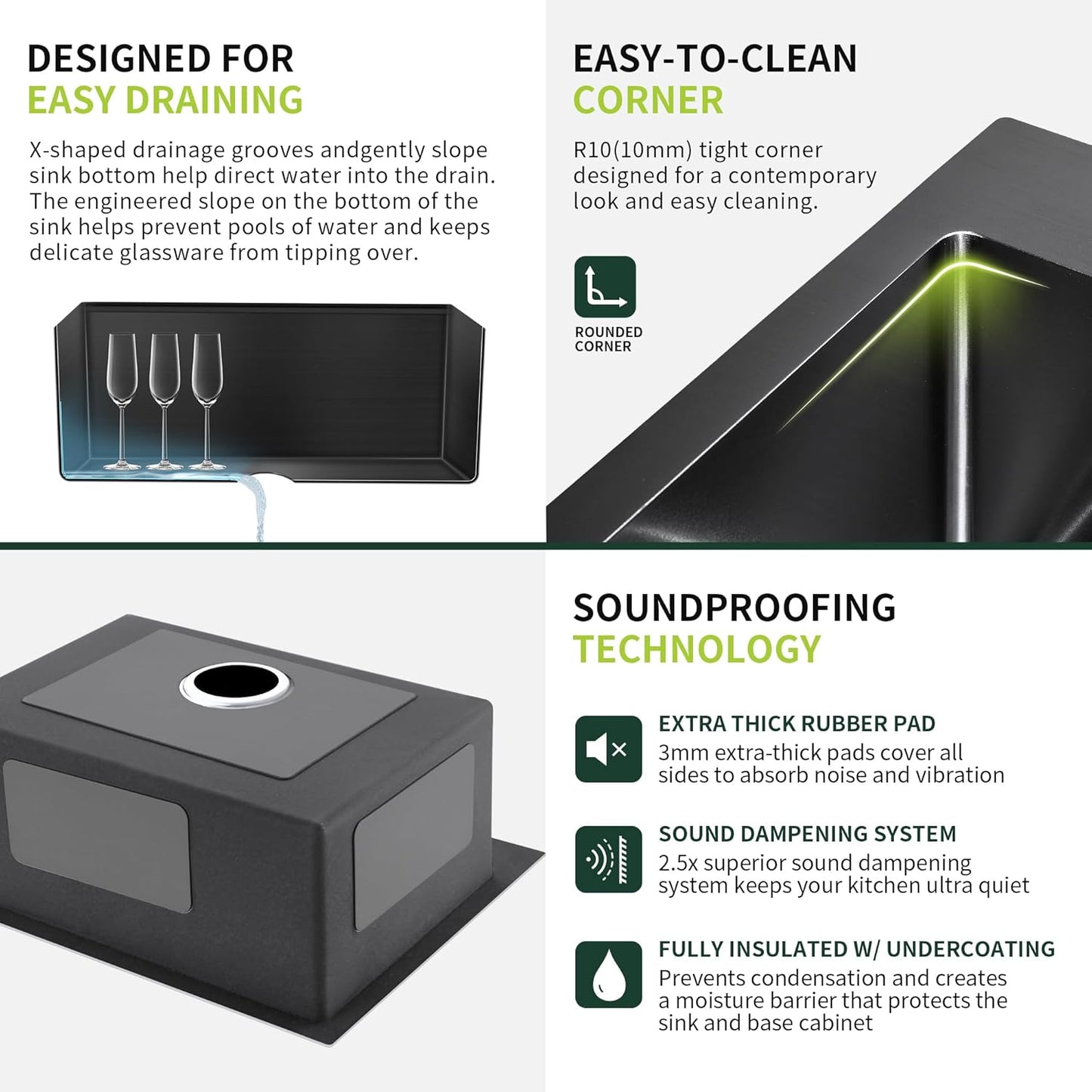 Black Kitchen Sink Drop-In 25 x 18 inch, SINKVINE PVD Nano Stainless Steel Outdoor Sink, Top Mount Large Deep Single Bowl Laundry Basin, w/Drain Strainer, Bottom Grid, Roll-up Drying Unit, Dark Gray