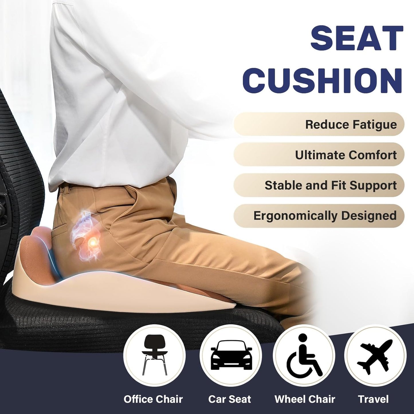 Coverado Car Seat Cushion with Memory Foam, Ergonomic Driving Seat Cushion for Sciatica, Tailbone, Back Pain Relief, Premium Non-Slip Washable Cushion for Car, Driver, Office, Wheelchair