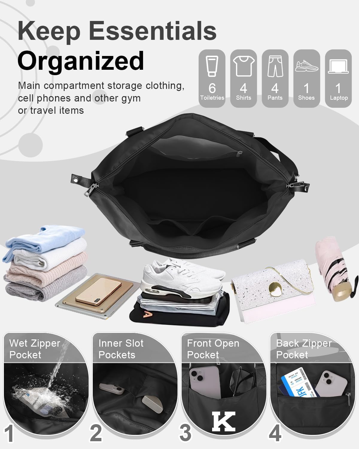 Initial Travel Duffel Bag Sports Gym Bag for Boys Teen Birthday Gifts,Black Personalized Weekender Bag Carry On Tote Bags for Men,Waterproof Overnight Luggage Bag Airplane Travel Essentials(Letter K)