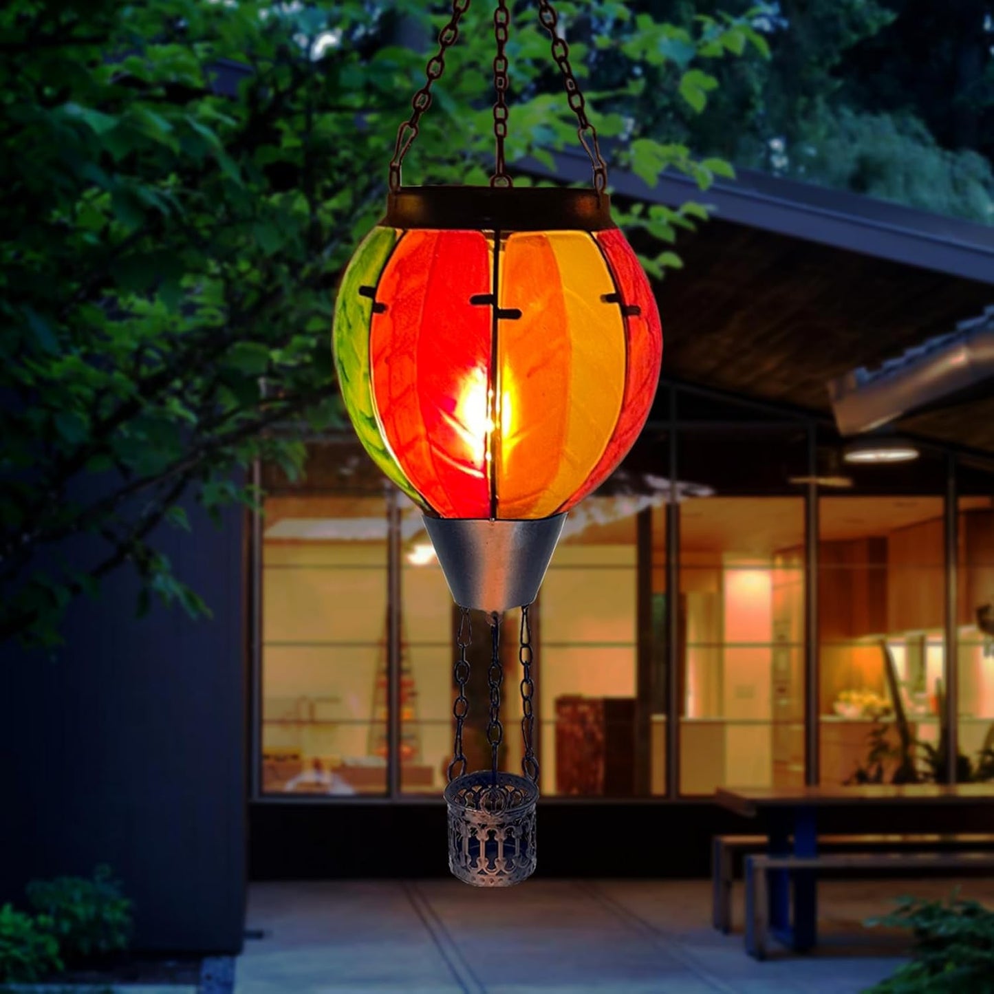 Colorful Hot Air Balloon Solar Lantern with Flickering Flame Light Glass Hanging Solar Lanterns Outdoor Waterproof for Garden Tree Yard Patio Party Decor