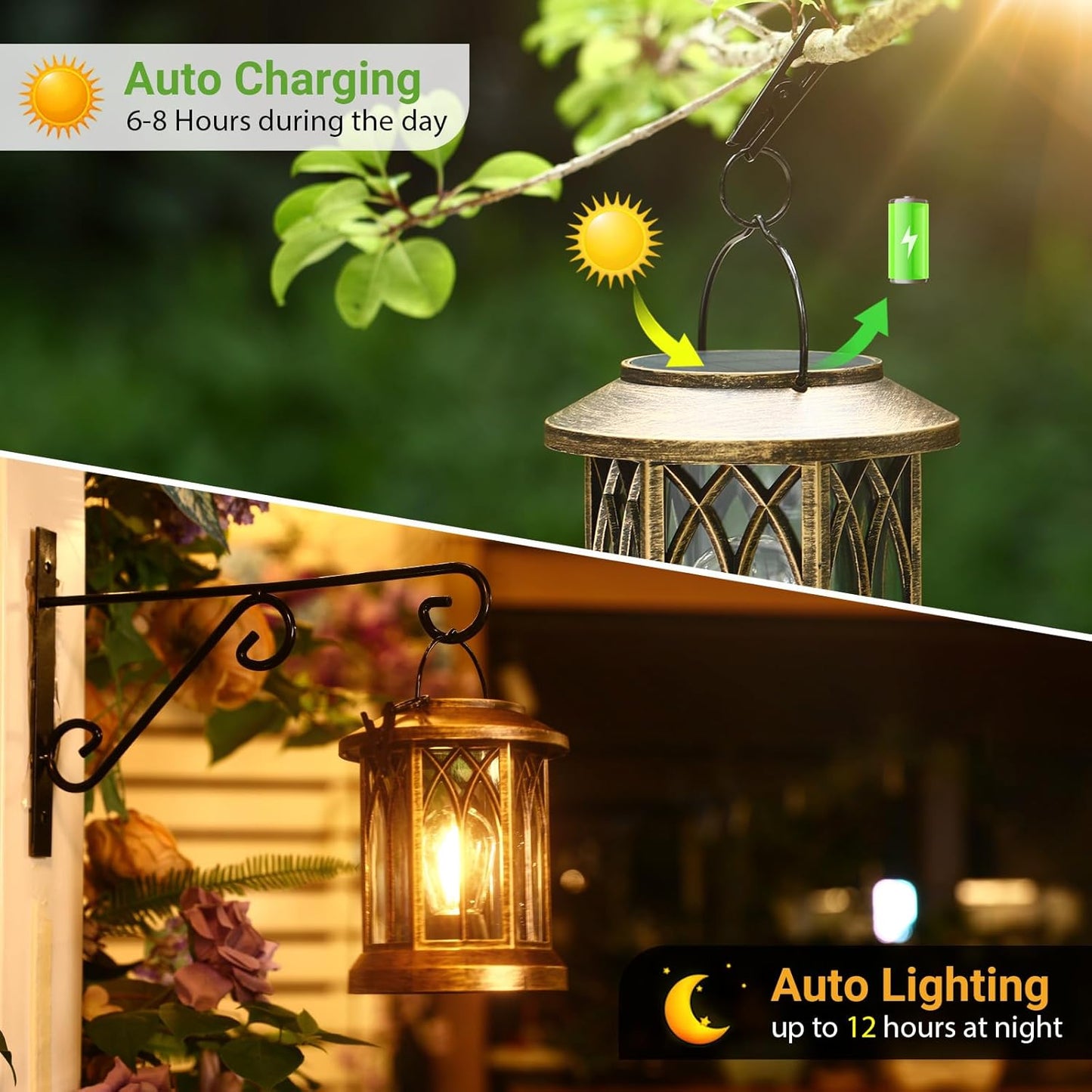 WdtPro Solar Lanterns Outdoor Lights, 4 Pack Bright Lanterns Outdoor Waterproof with Clip Patio Decor, Hanging Solar Lights for Outside Garden Yard Front Porch Table Decoration (Antique Copper)