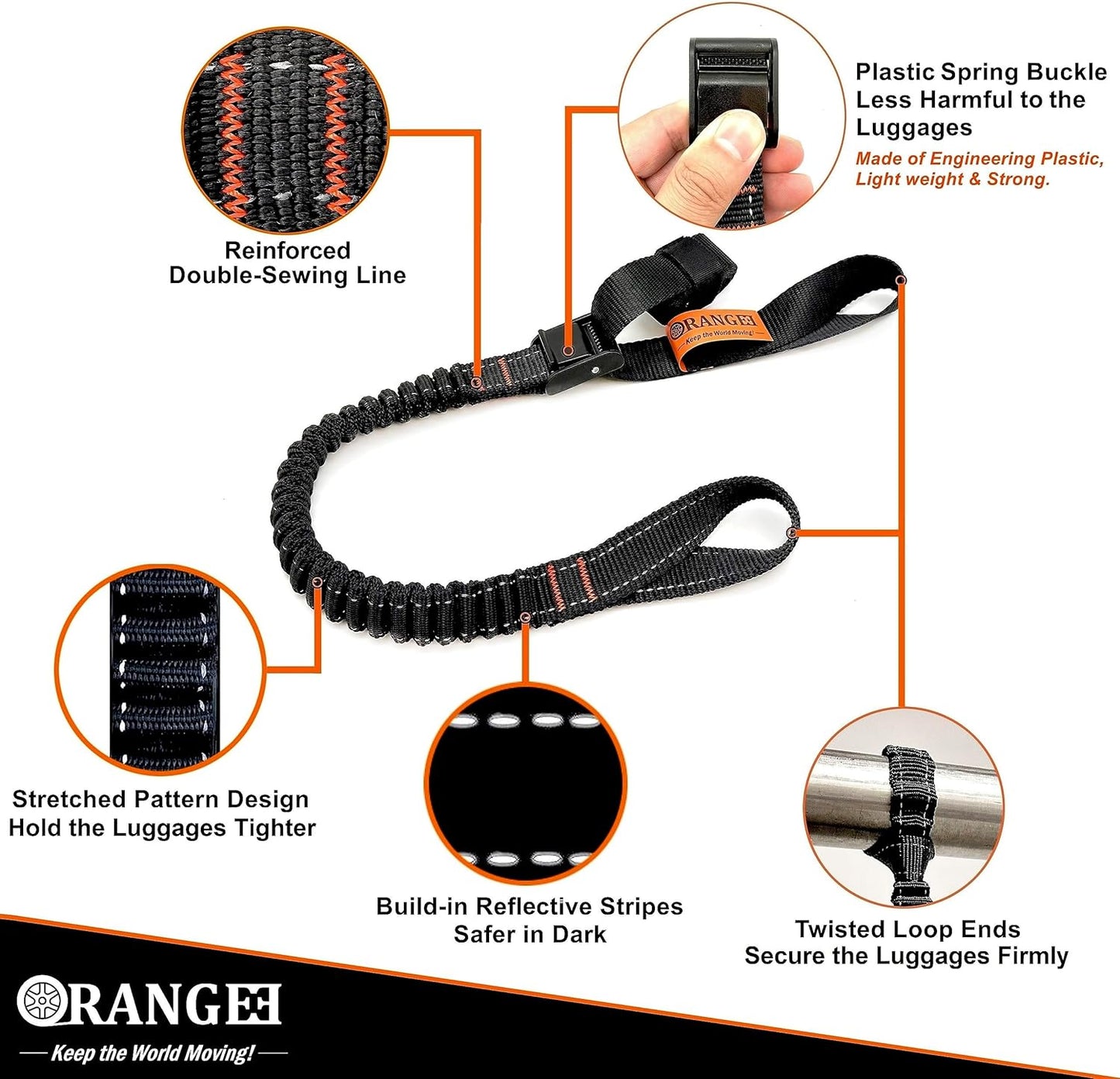 ORANGEE 4 Pack Motorcycle & Bike Luggage Straps 20" - 55" Adjustable Stretch Tie Down Strap for Motorcycle, Bike, ATV Racks