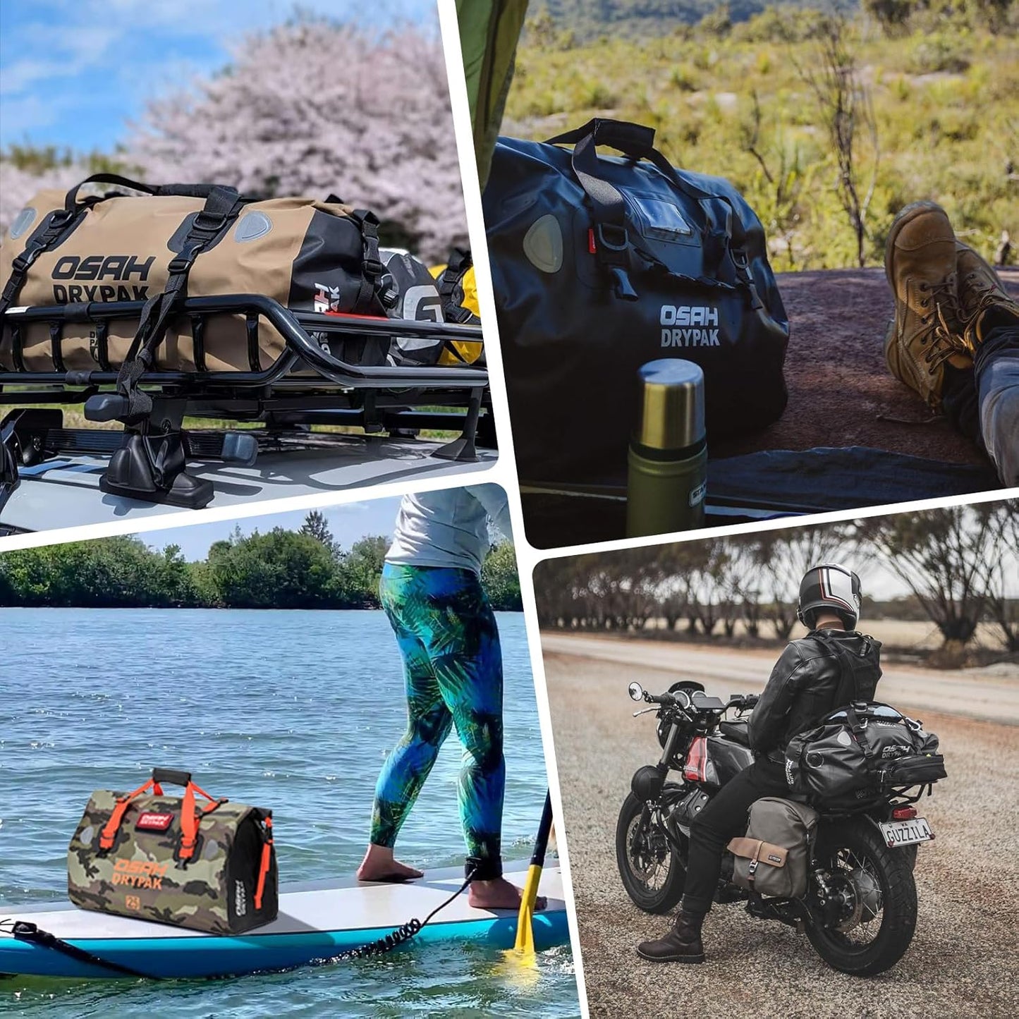 Waterproof Duffel& Luggage Bag - Motorcycle Dry Bag Tail Saddle Bags with Roll Top Closure,Large Storage Space,for Camping, Kayaking, Fishing & Traveling(Green, 25L)